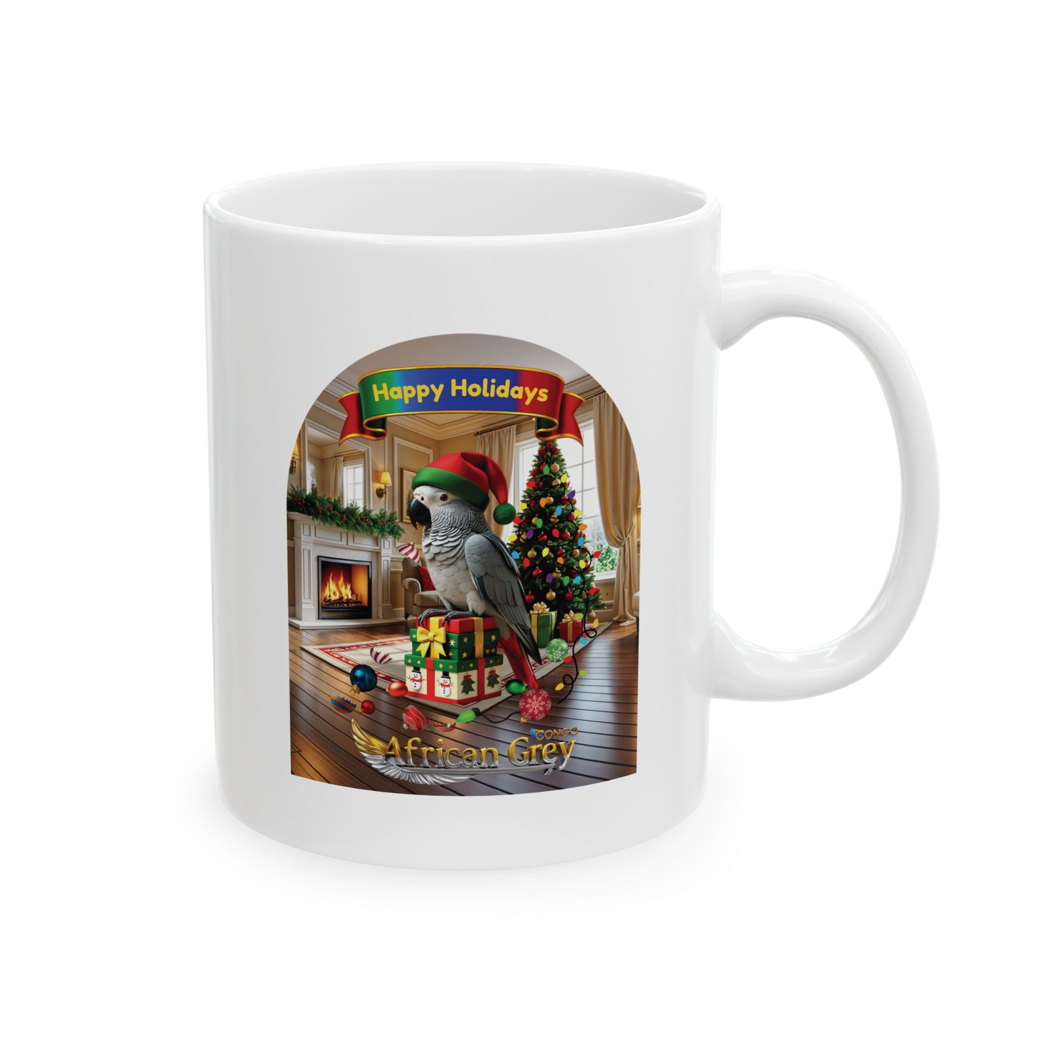 Happy Holidays African Grey Mug