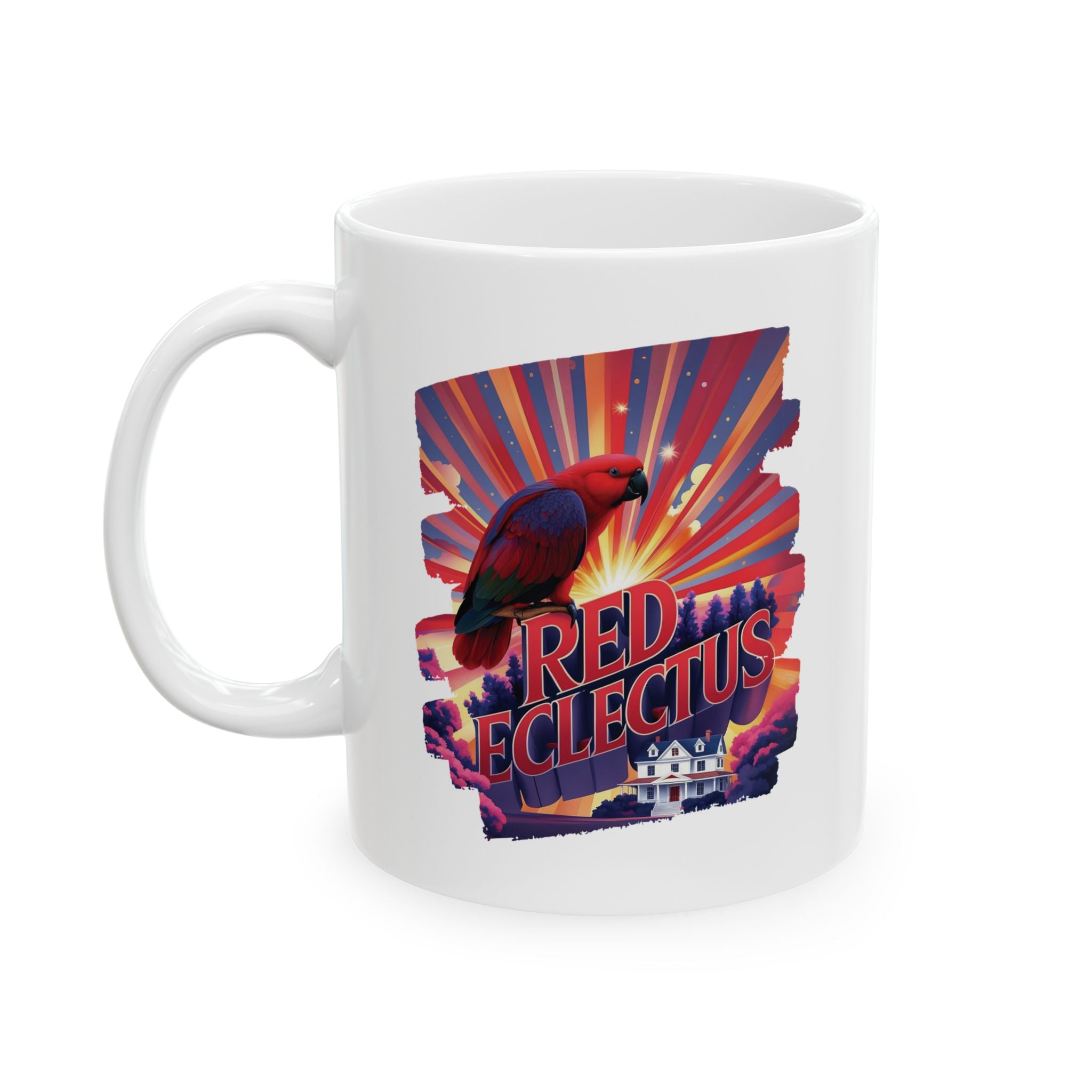 Red Eclectus Sunburst Scenic Mug