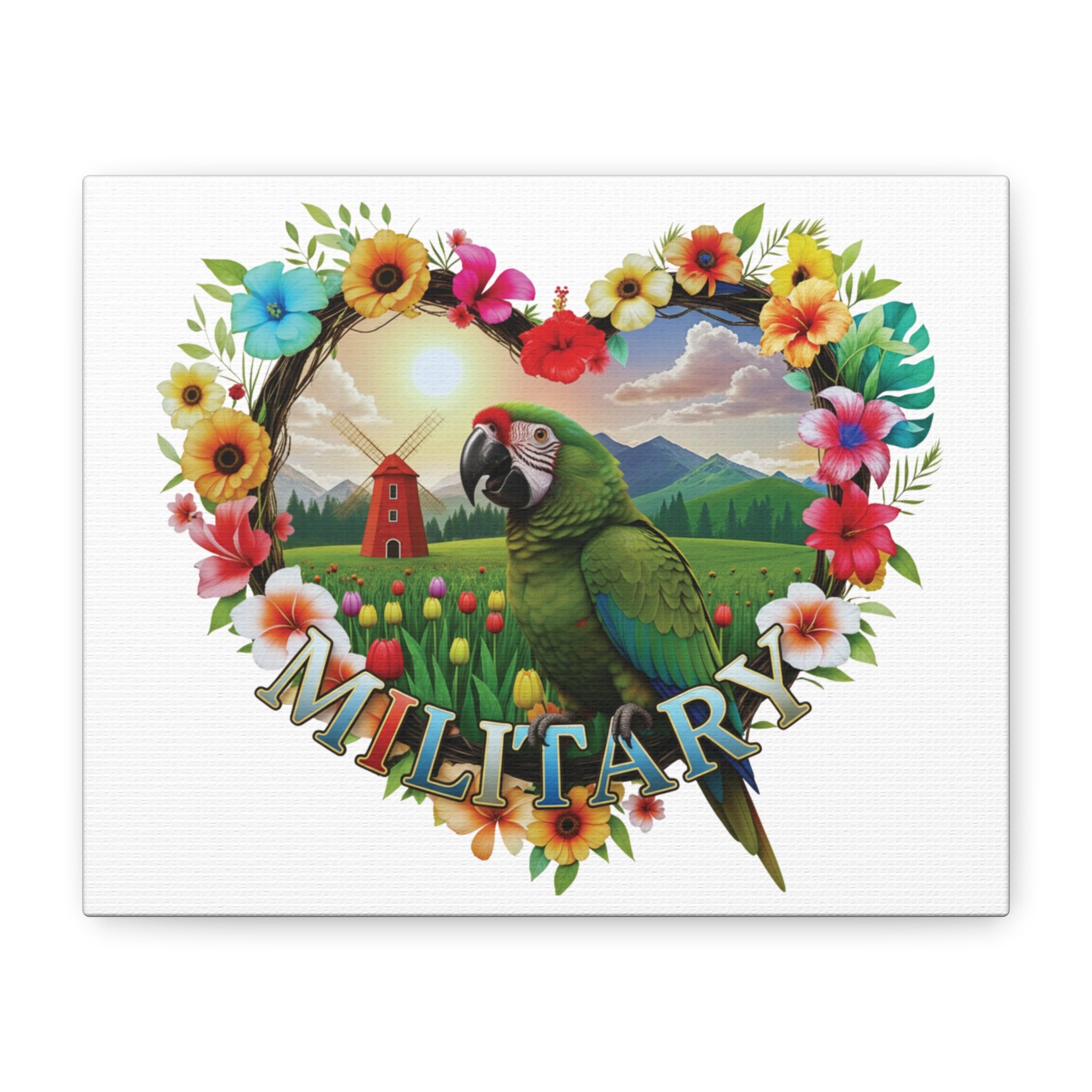 Military Parrot Floral Wall-Hanging