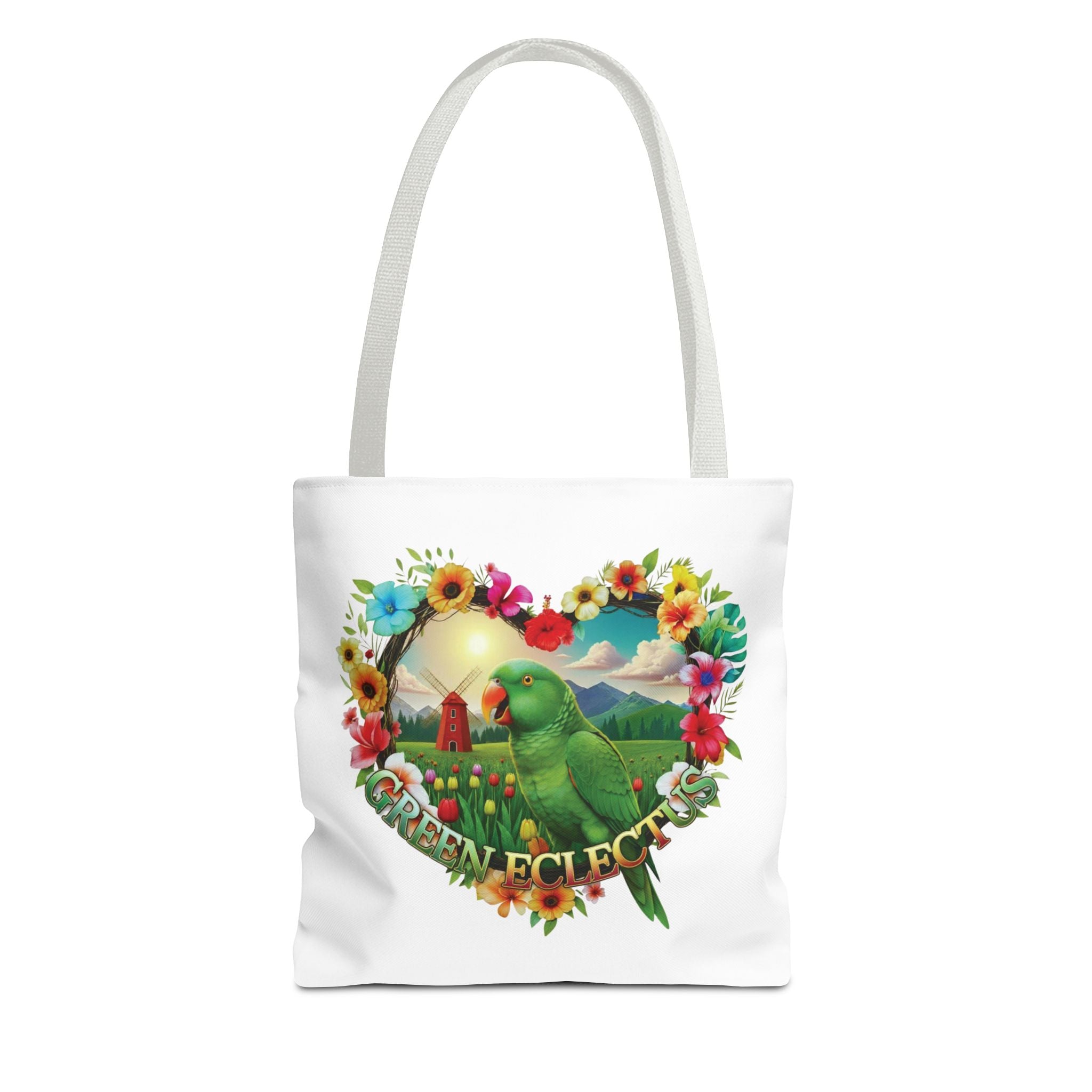 Green Eclectus Floral Heart Tote Bag