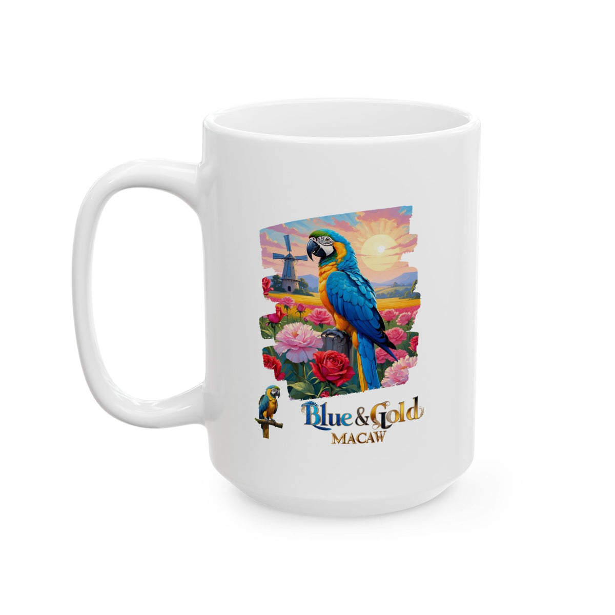 Blue & Gold Macaw Floral Mug