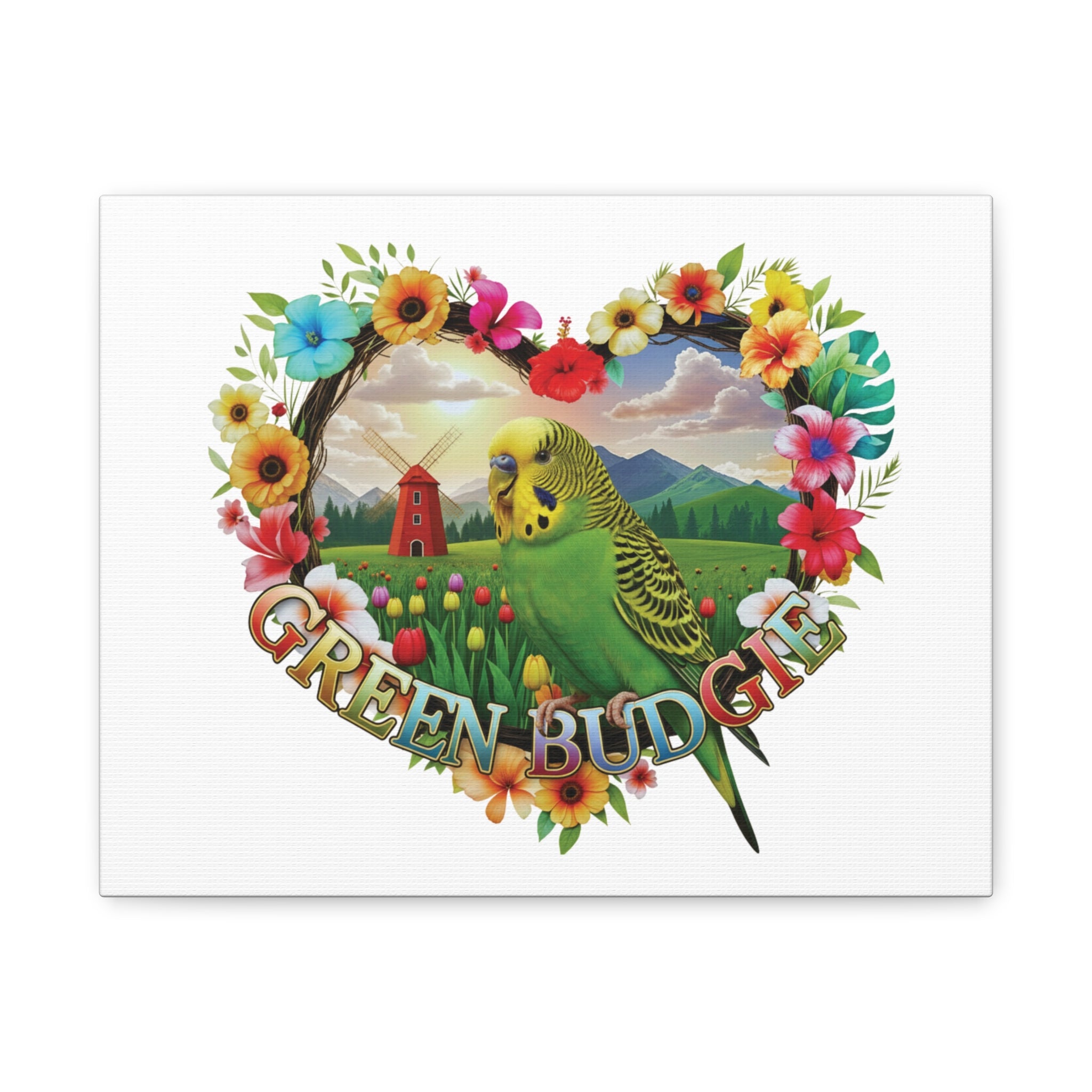 Green Budgie Floral Wall-Hanging