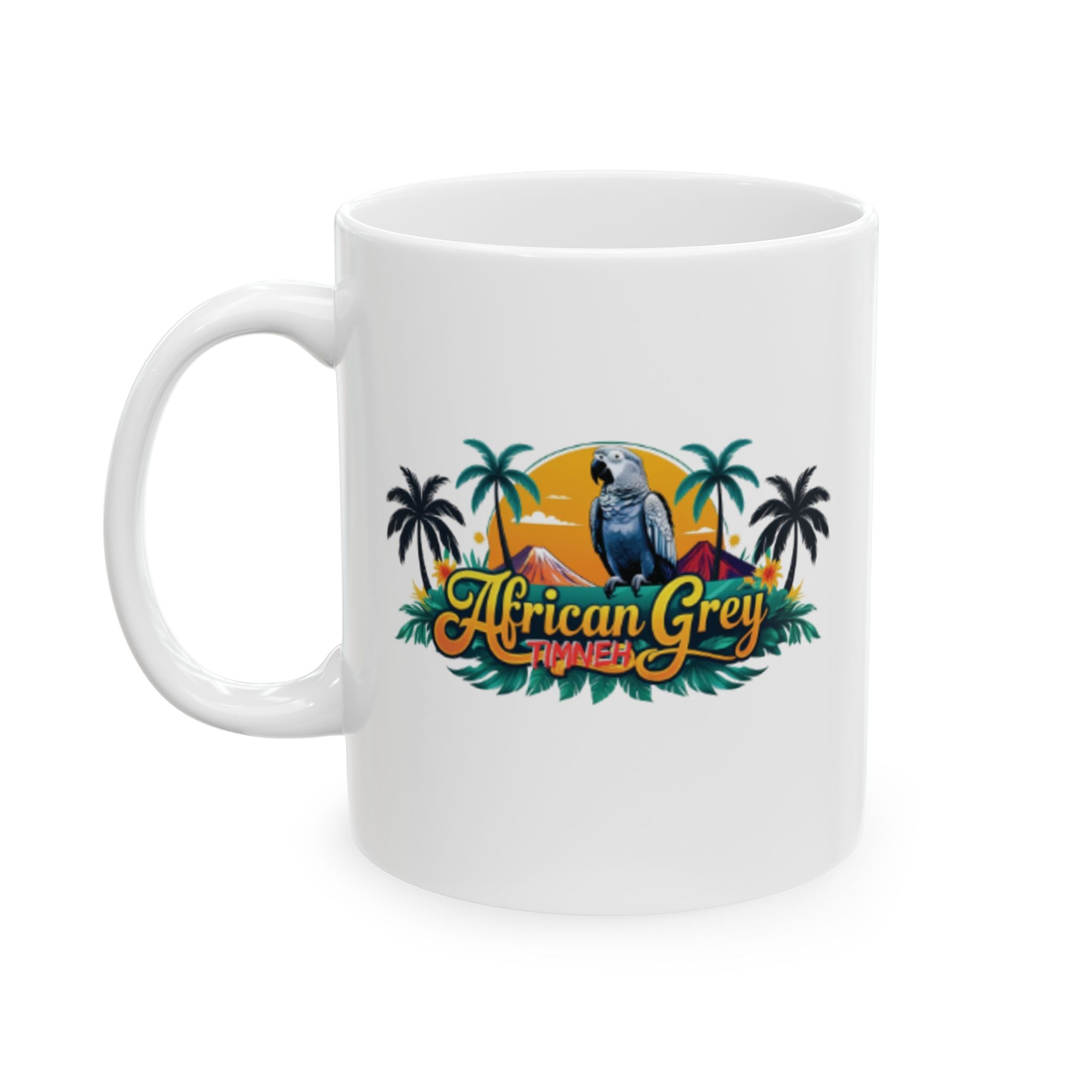 African Grey Timneh Palm Tree Mug
