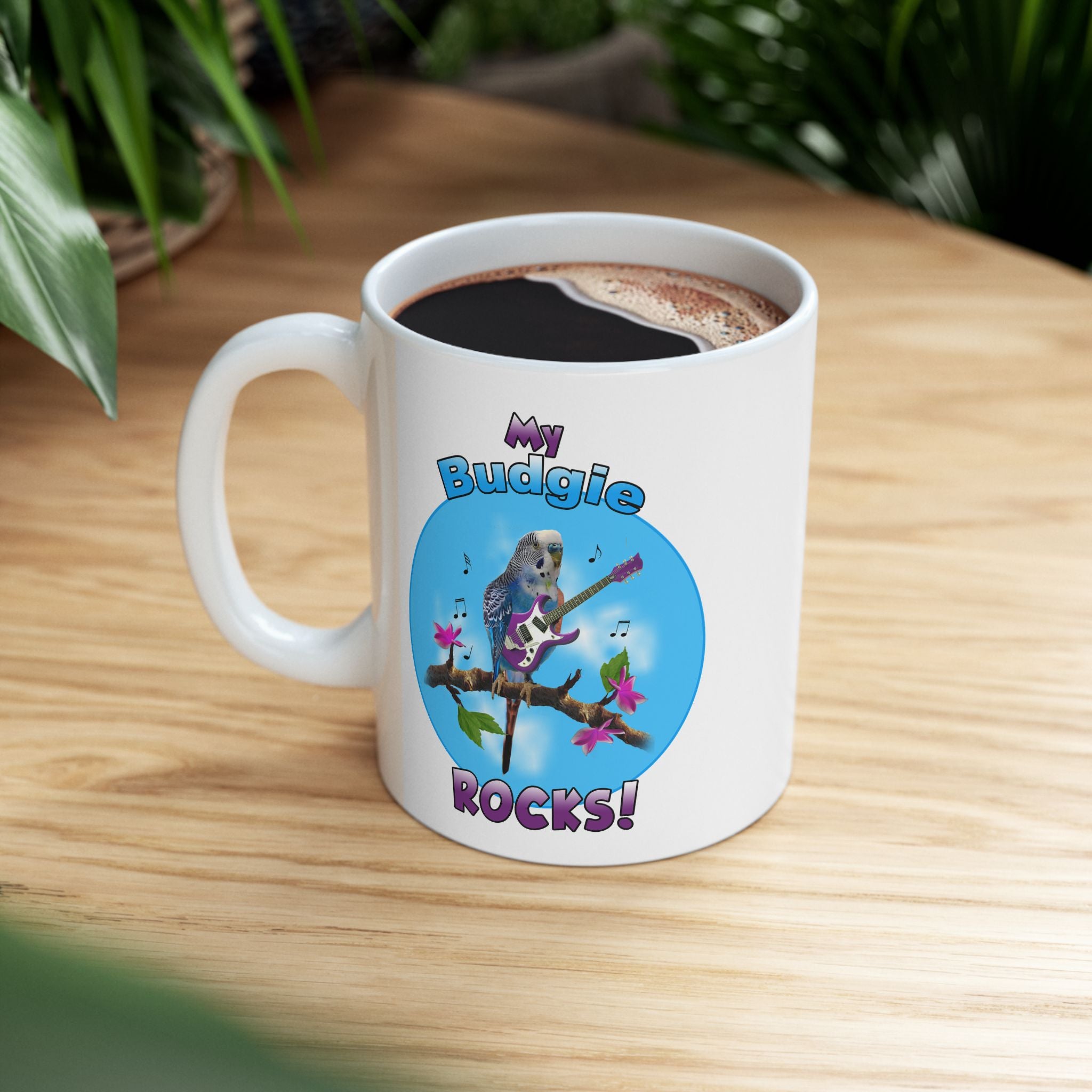 My Blue Budgie Rocks Guitar Mug
