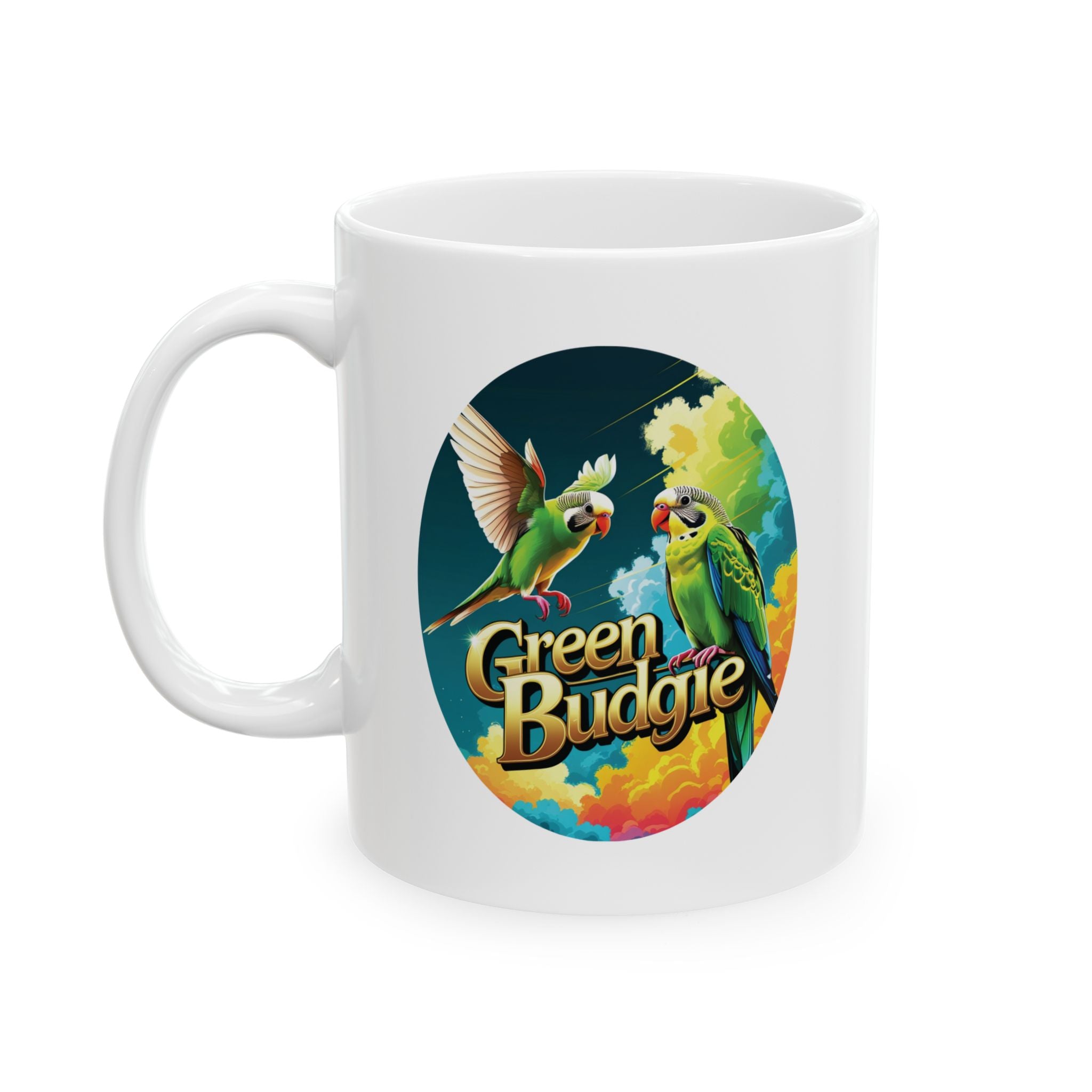 Cute Green Budgie Pair Mug