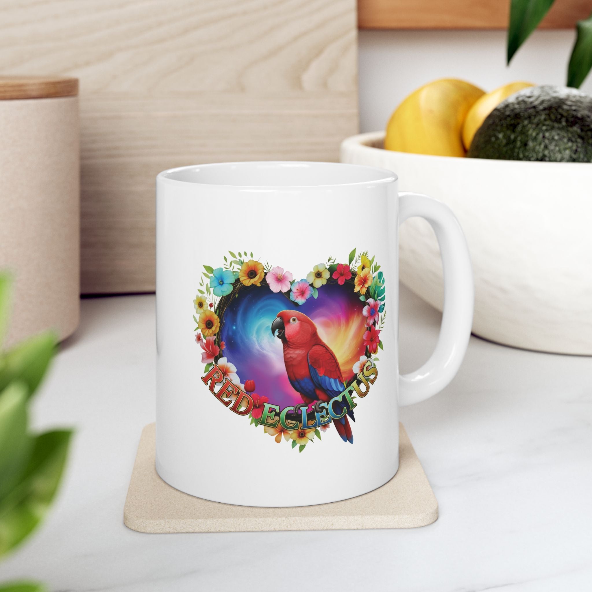 Floral Red Eclectus Heart Mug