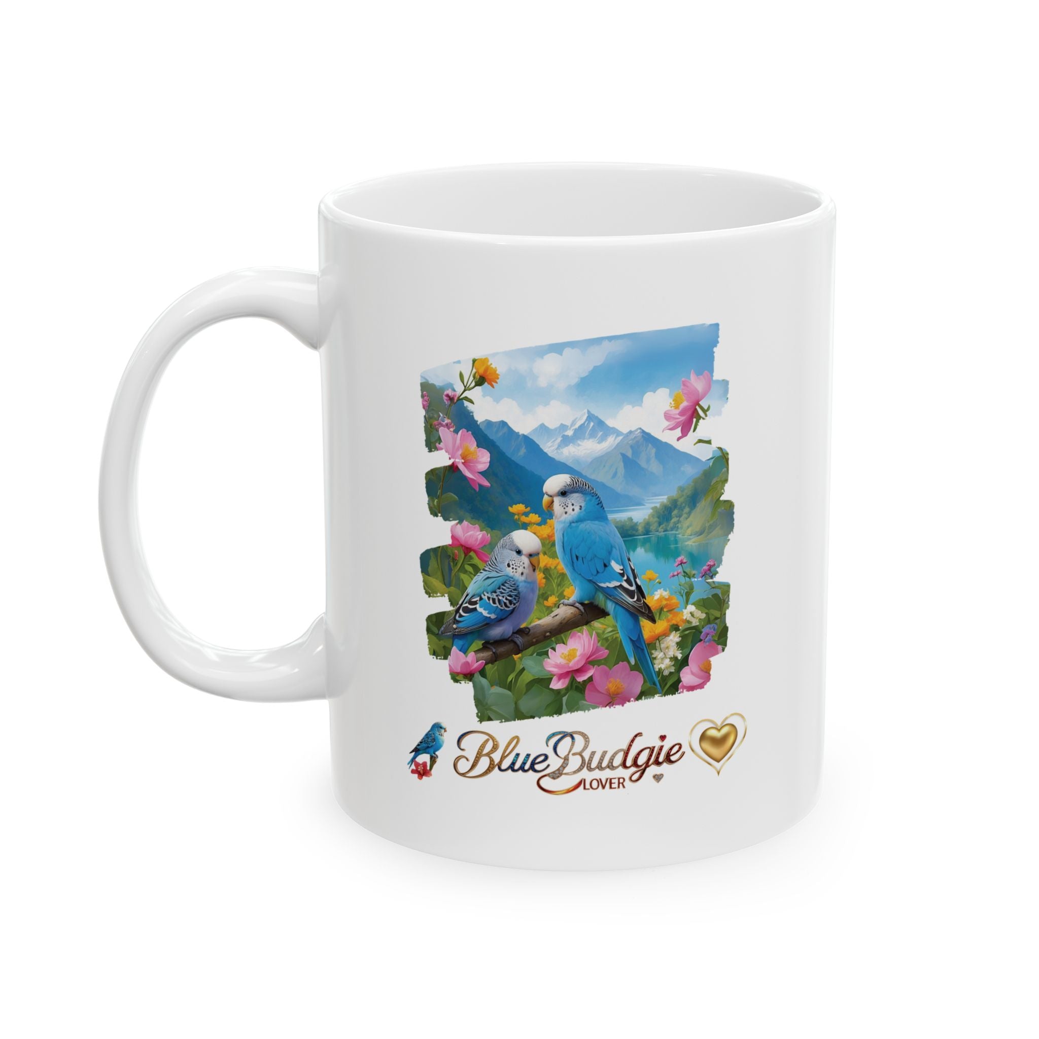 Mountain Blue Budgie Lover Floral Mug