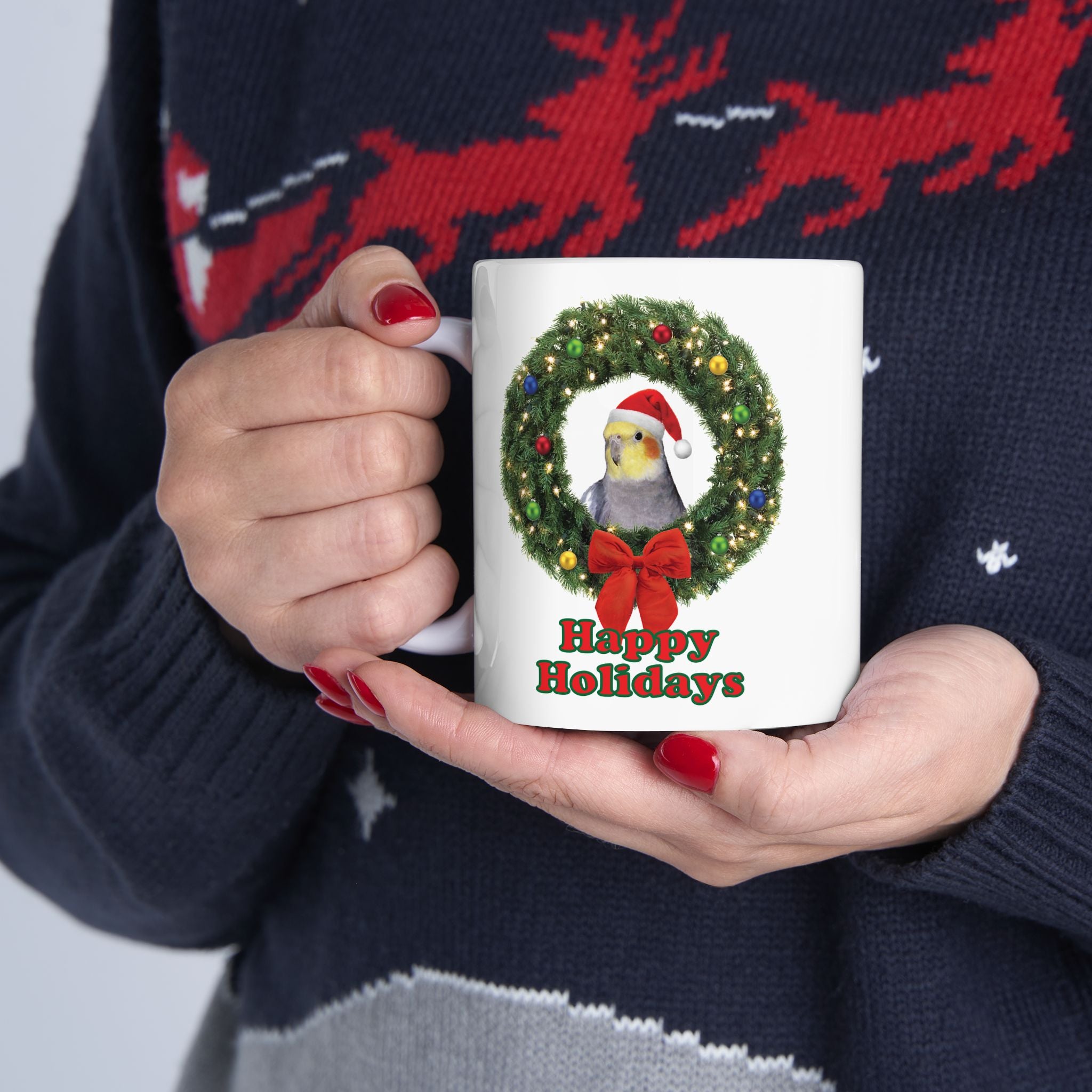 Happy Christmas Holidays Cockatiel Mug