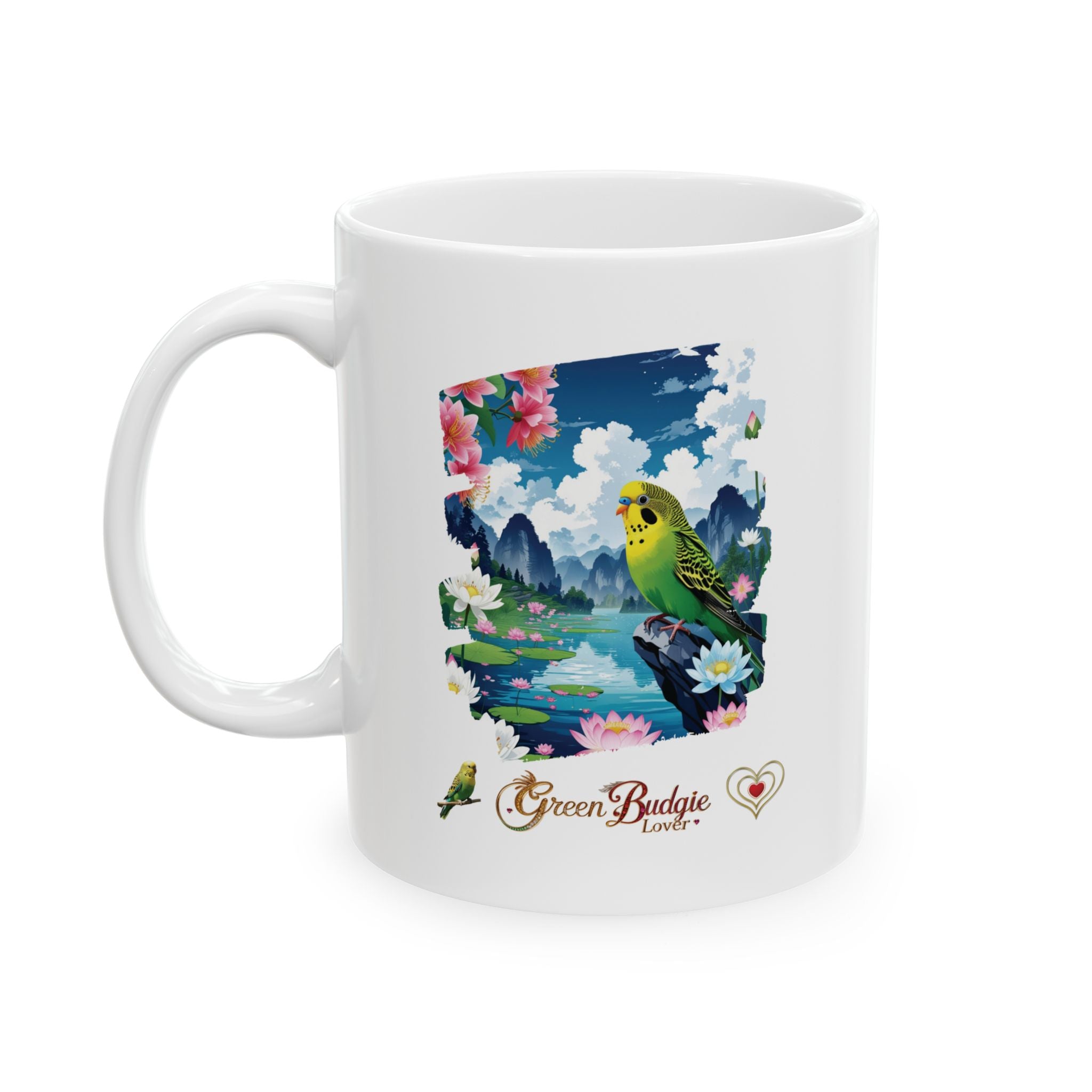 Green Budgie Lover Lake Mug