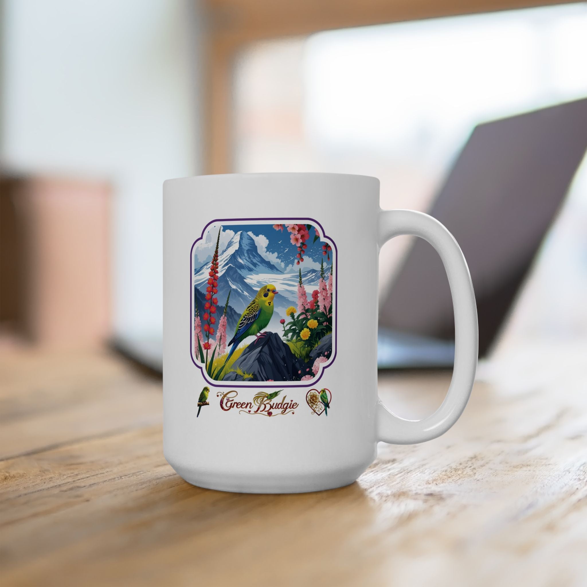 Green Budgie Lover Mountain Mug