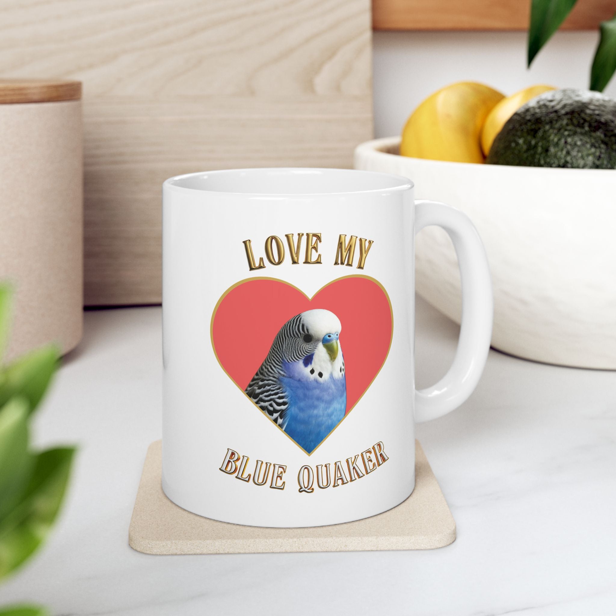 Love My Blue Budgie Heart Mug