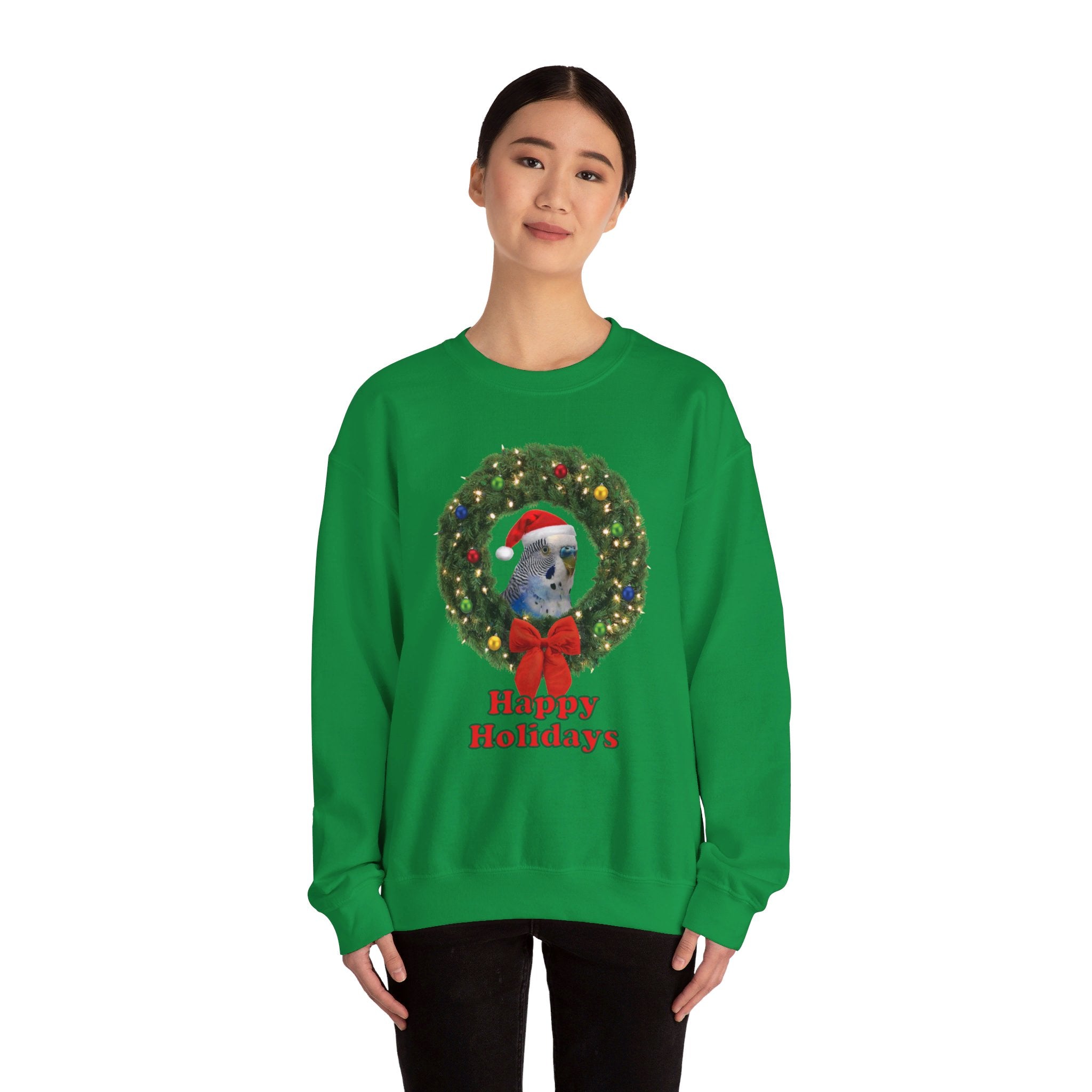 Happy Christmas Holidays Blue Budgie Sweatshirt