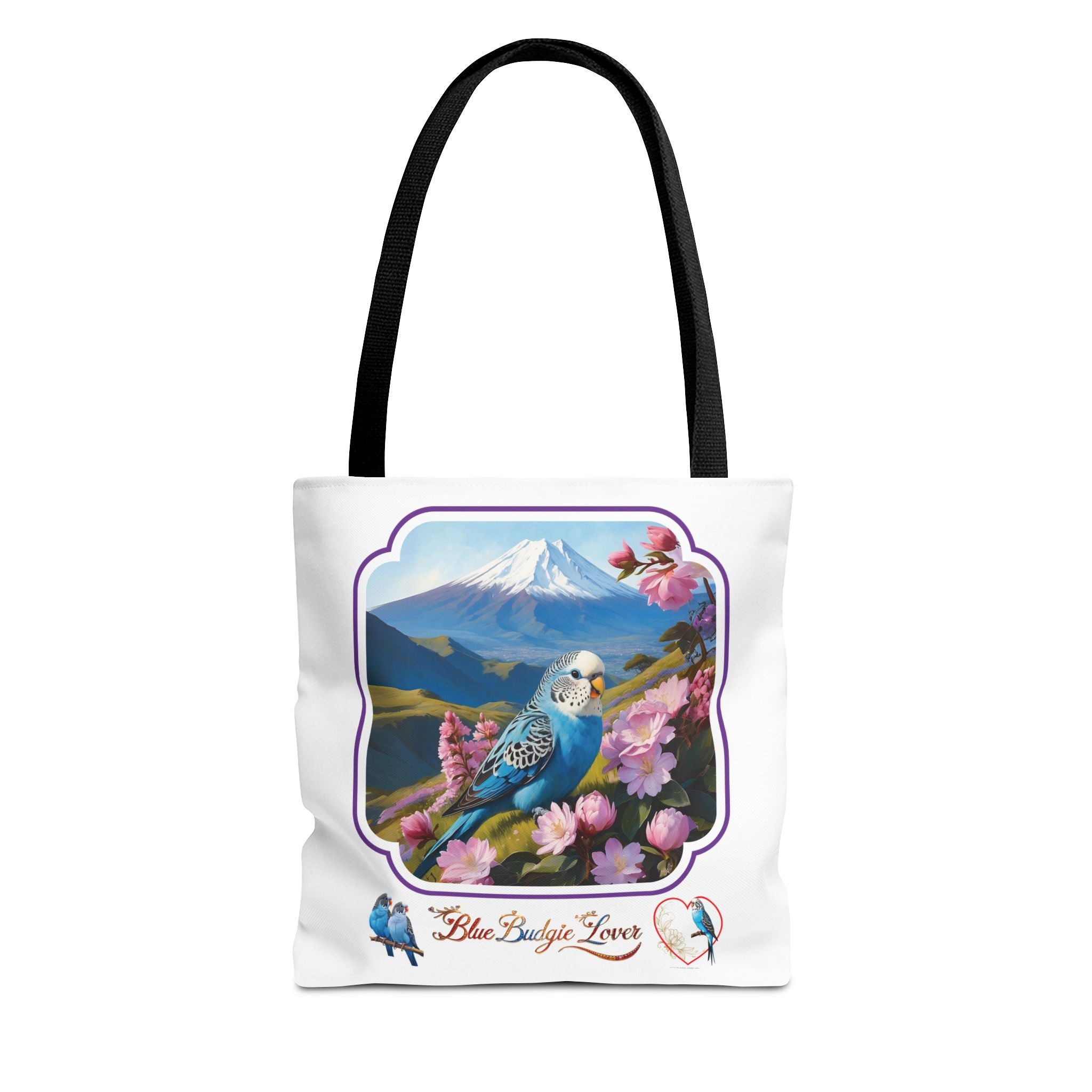 Blue Budgie Lover Floral Scenic Tote Bag
