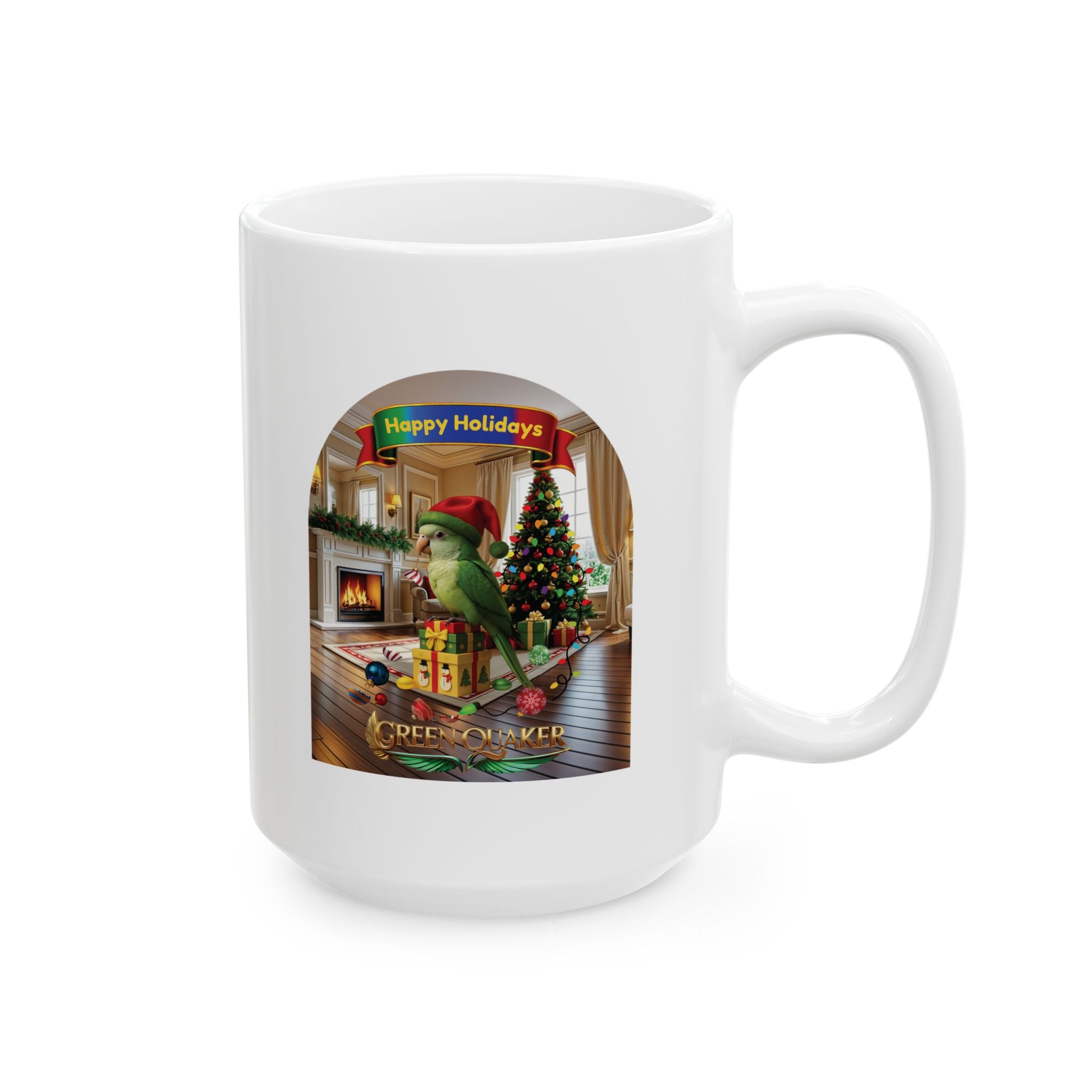 Happy Holidays Green Quaker Mug
