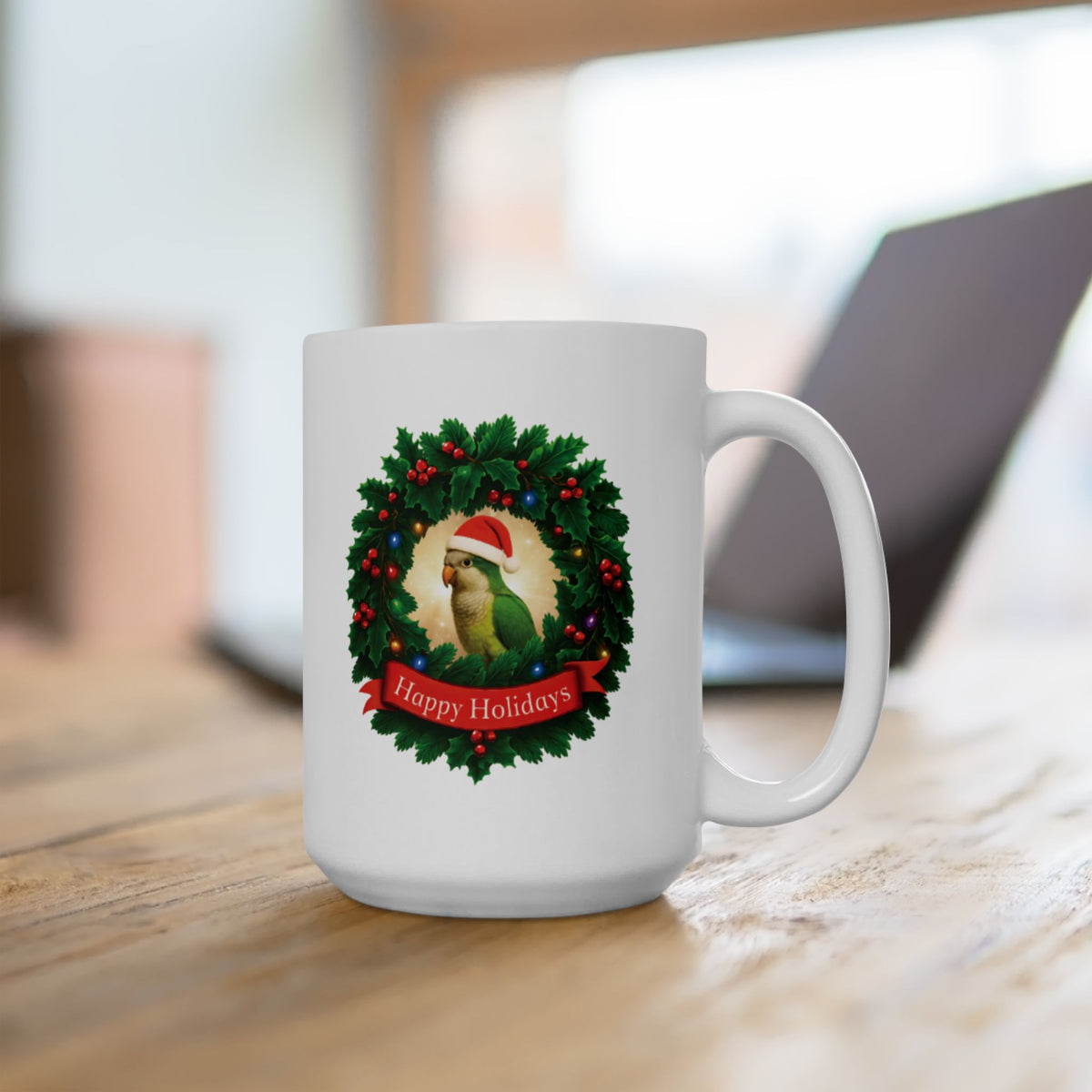 Happy Holidays Green Quaker Mug
