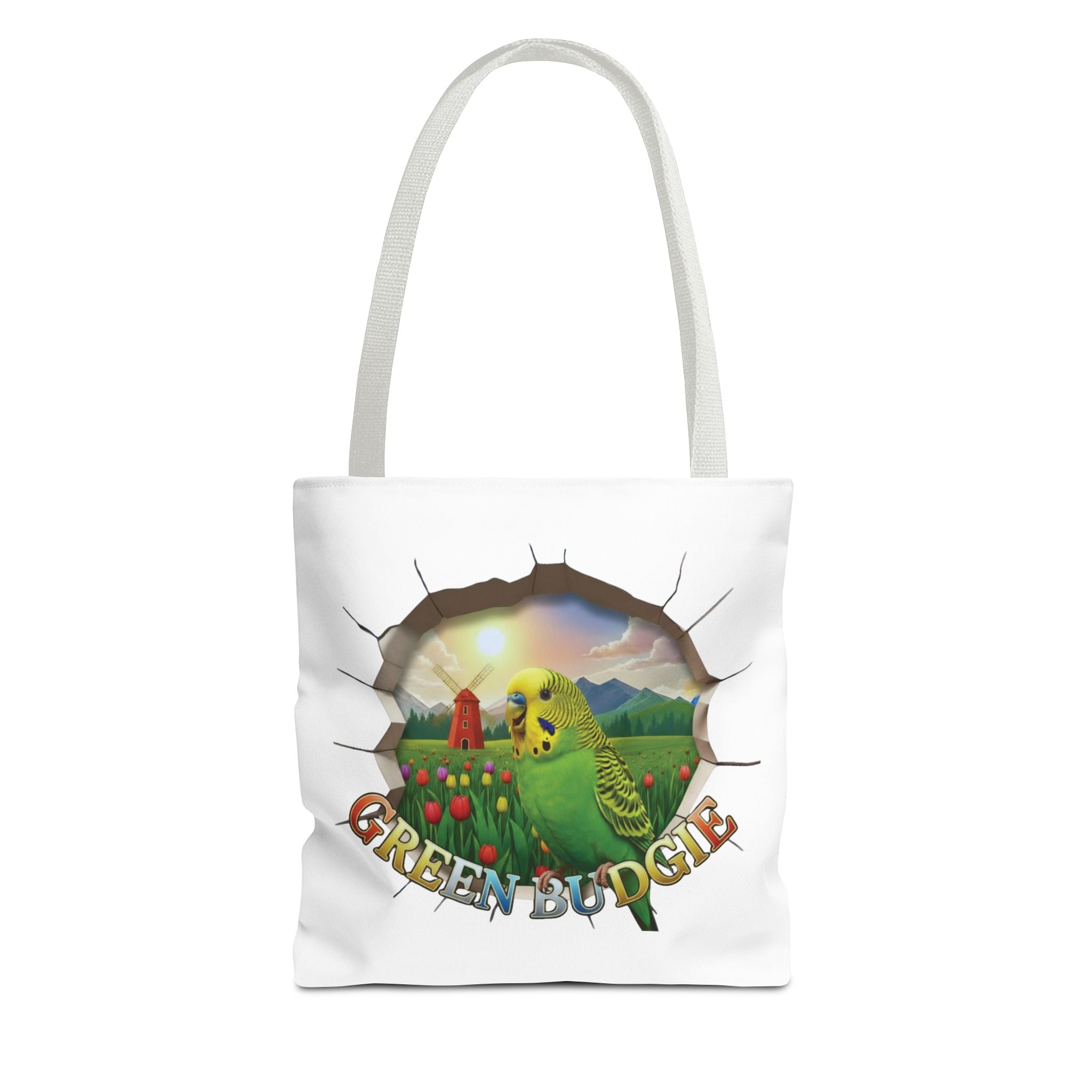 Green Budgie Garden Scene Tote Bag