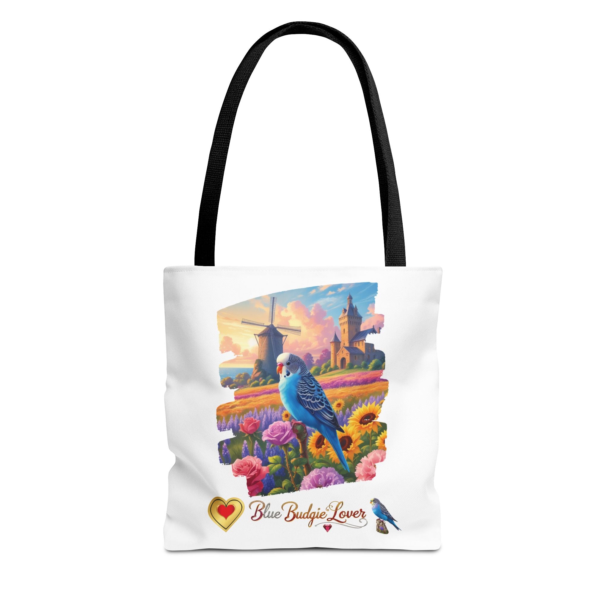 Blue Budgie Lover Floral Scenic Tote Bag