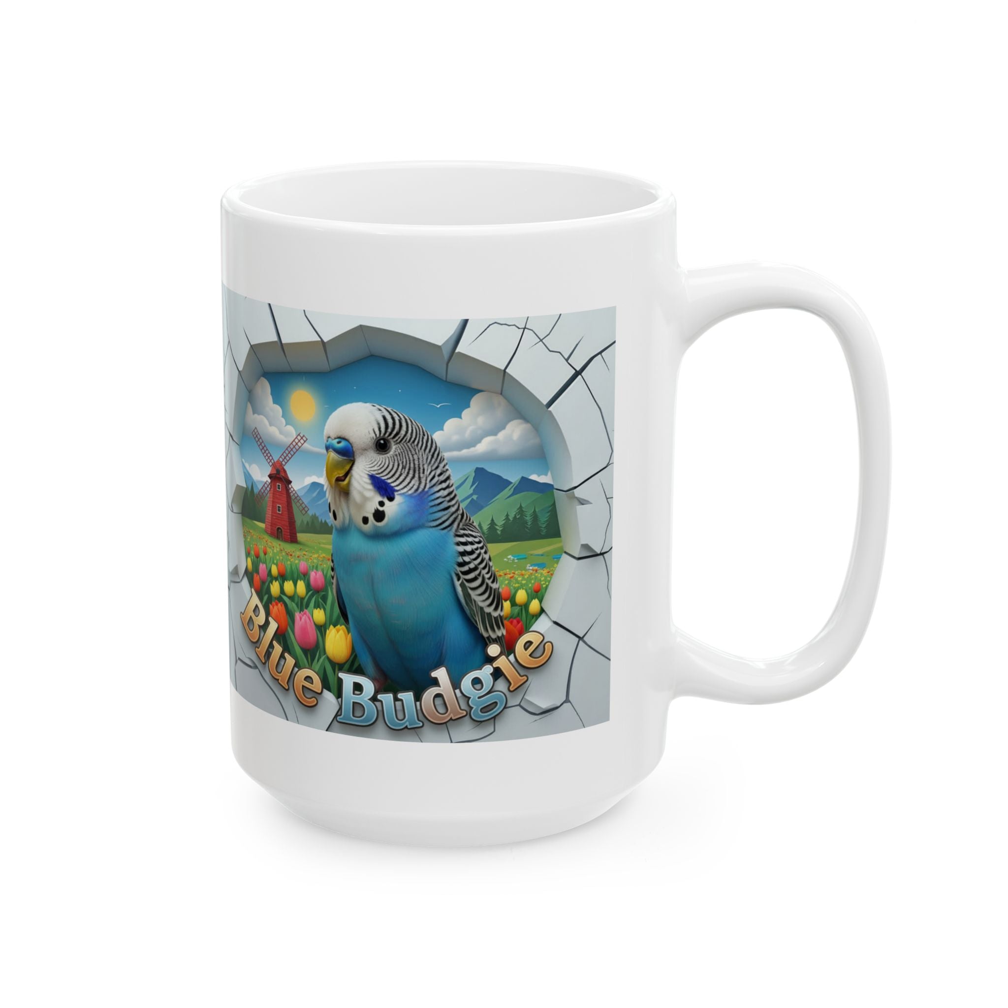 Blue Budgie Floral Meadow Mug