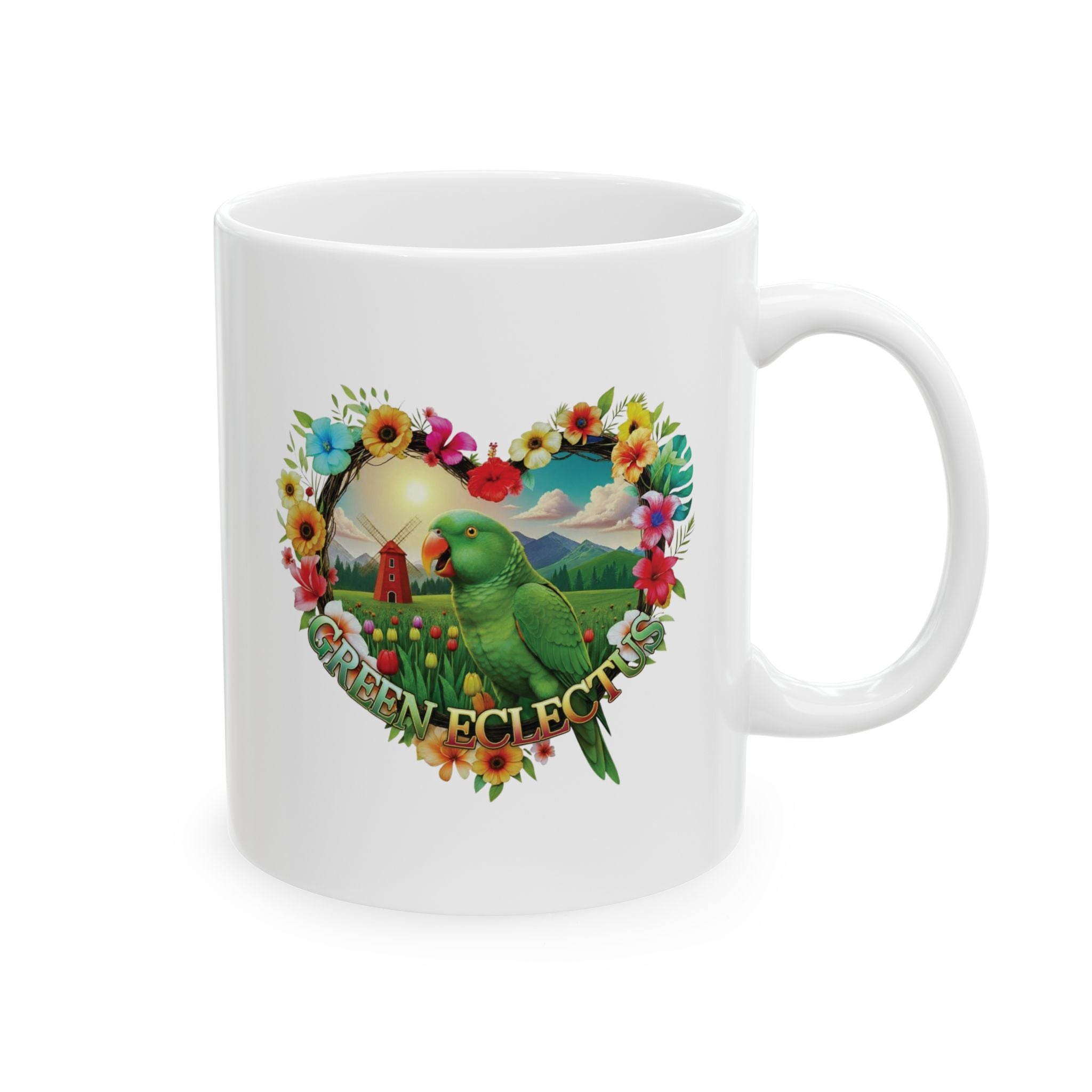 Green Eclectus Heart Design Mug