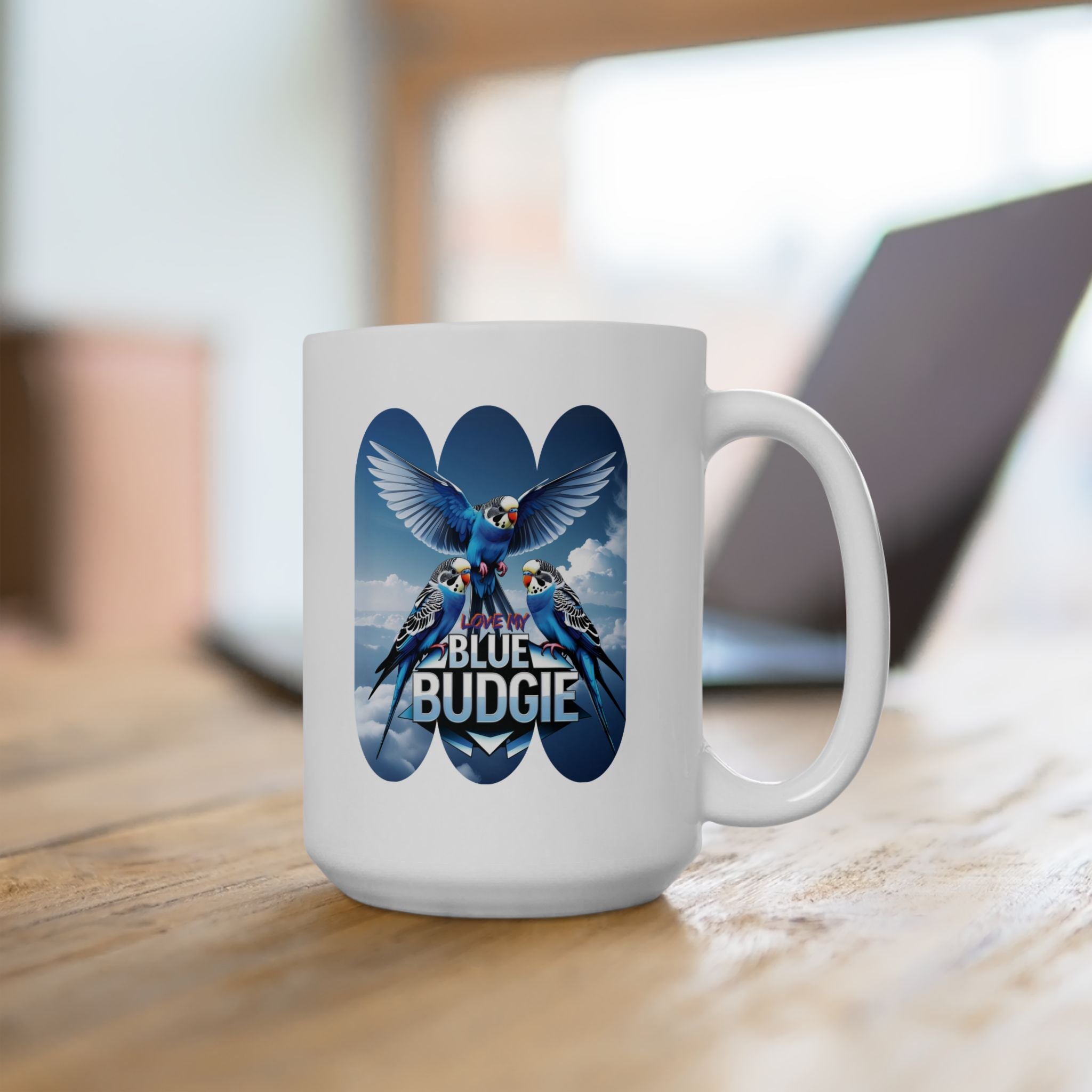 Love My Blue Budgie Flying Mug