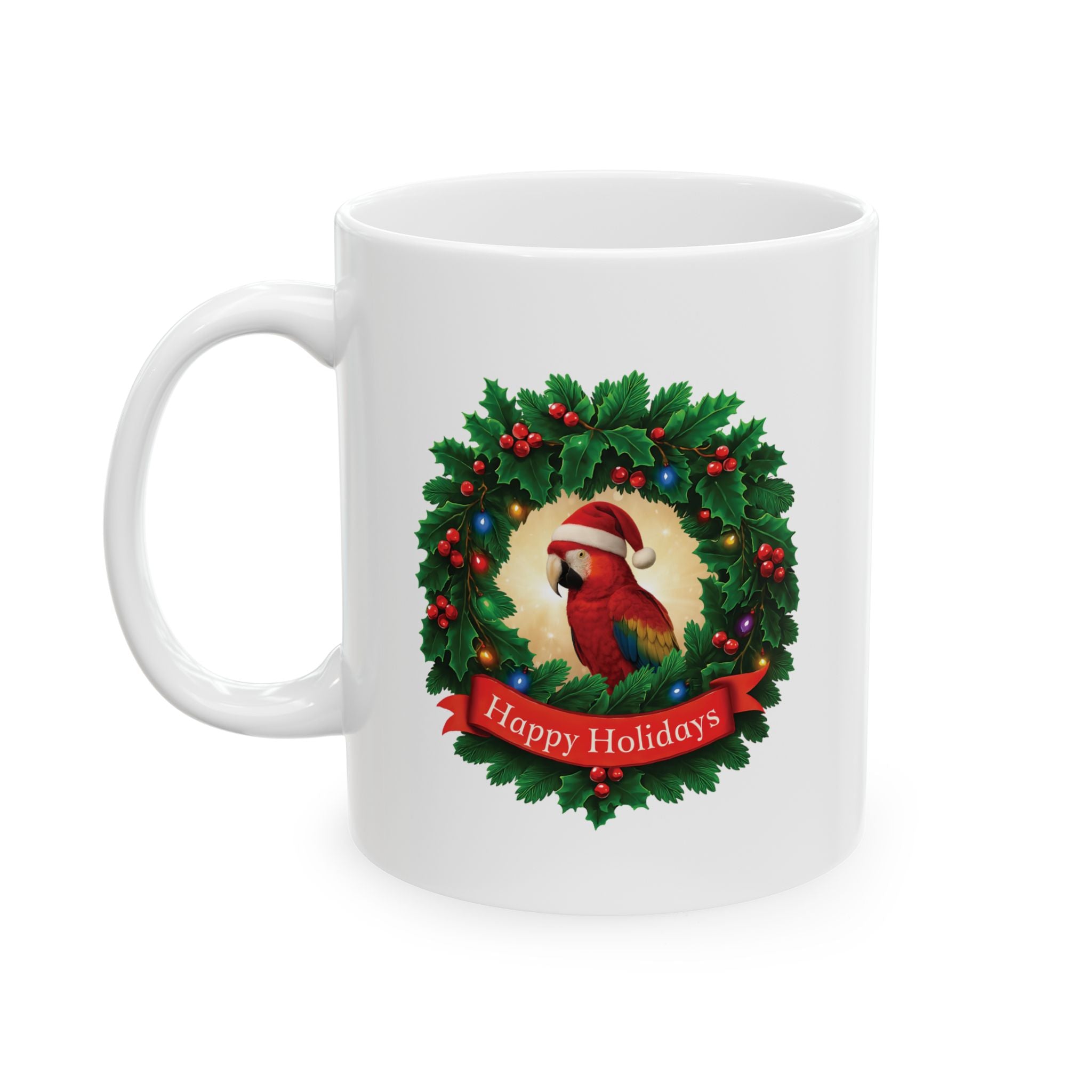 Happy Holidays Scarlet Wreath Mug