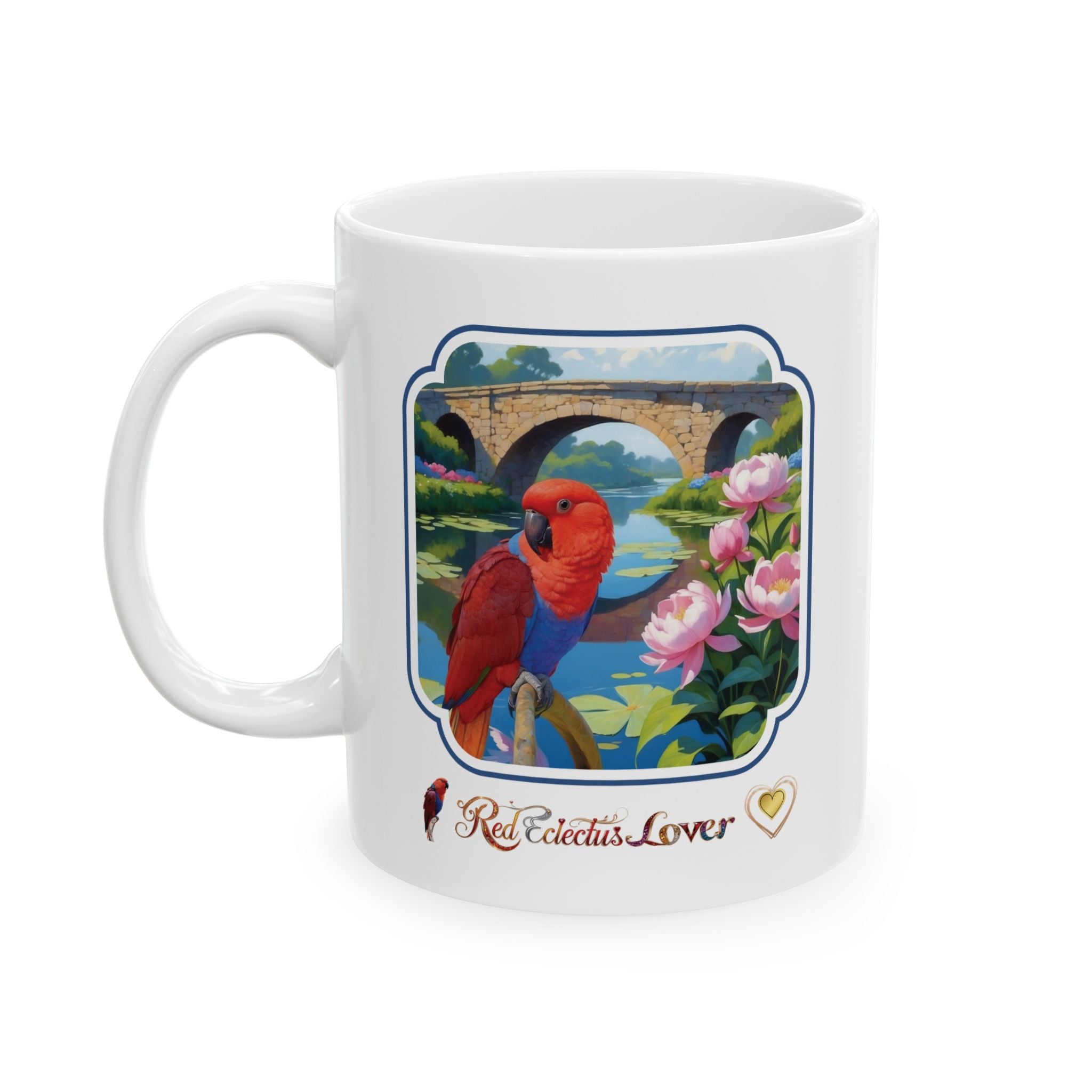 Red Eclectus Lover Bridge Scenic Mug