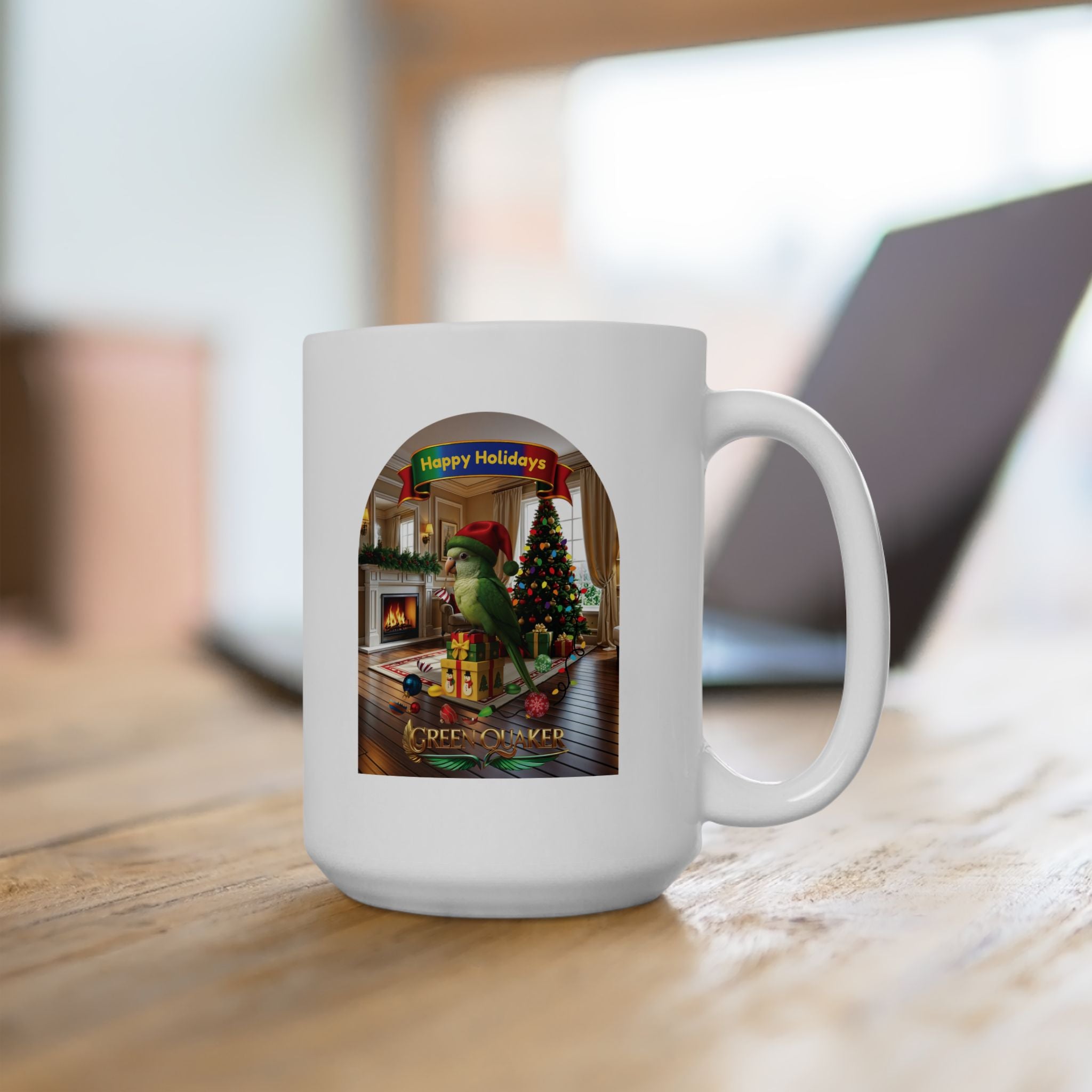 Happy Holidays Green Quaker Mug