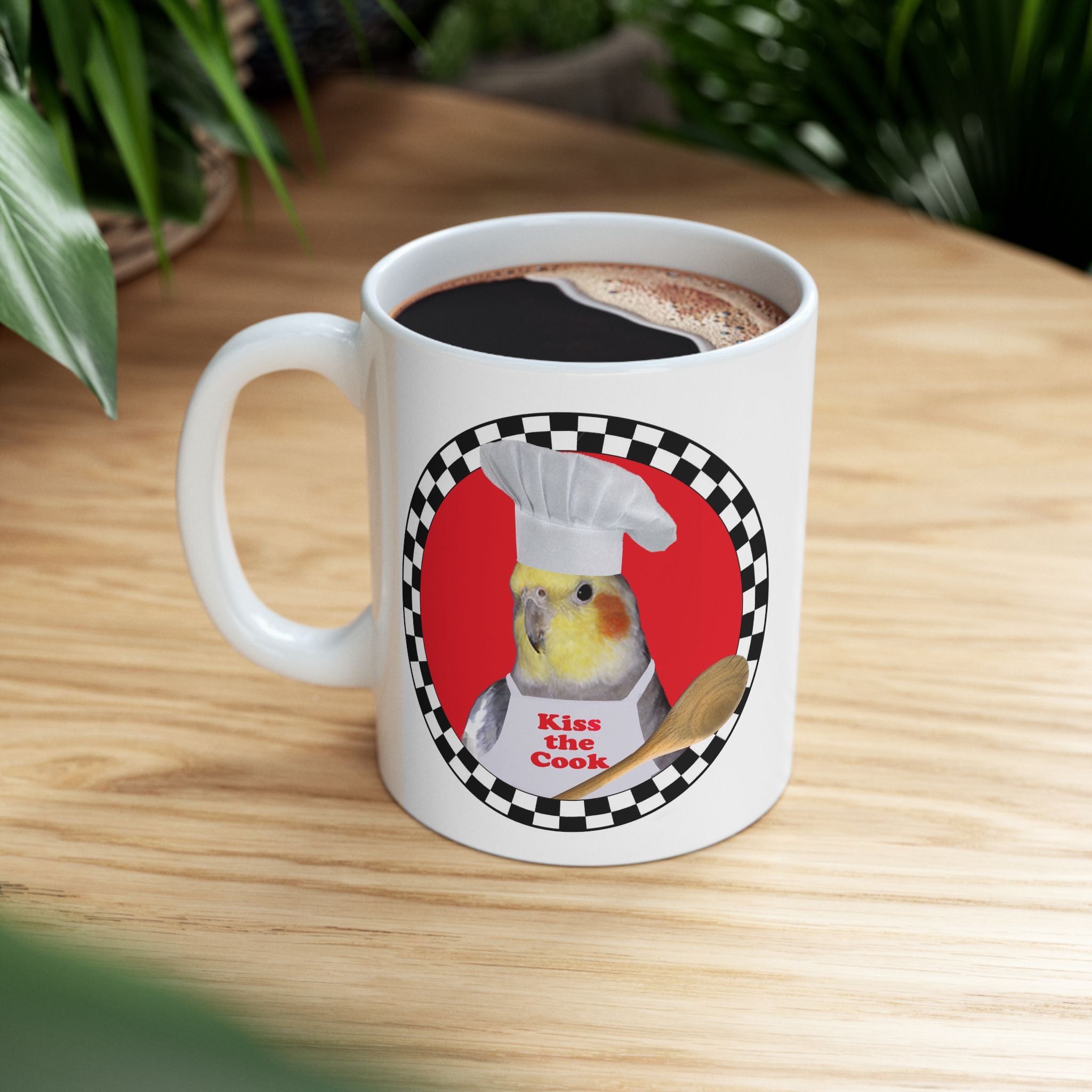 Kiss The Cook Spoon Cockatiel Mug