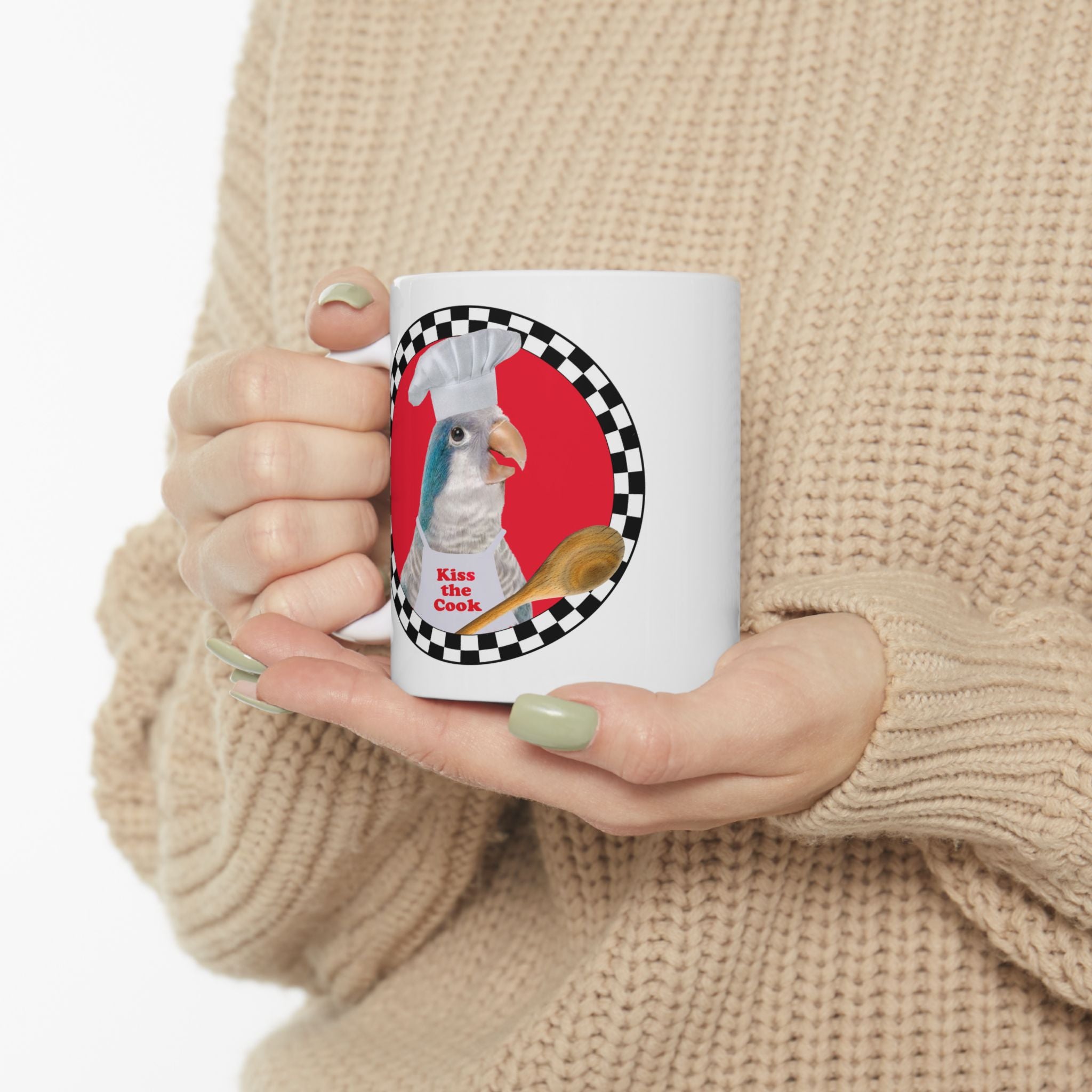 Kiss The Cook Spoon Blue Quaker Mug