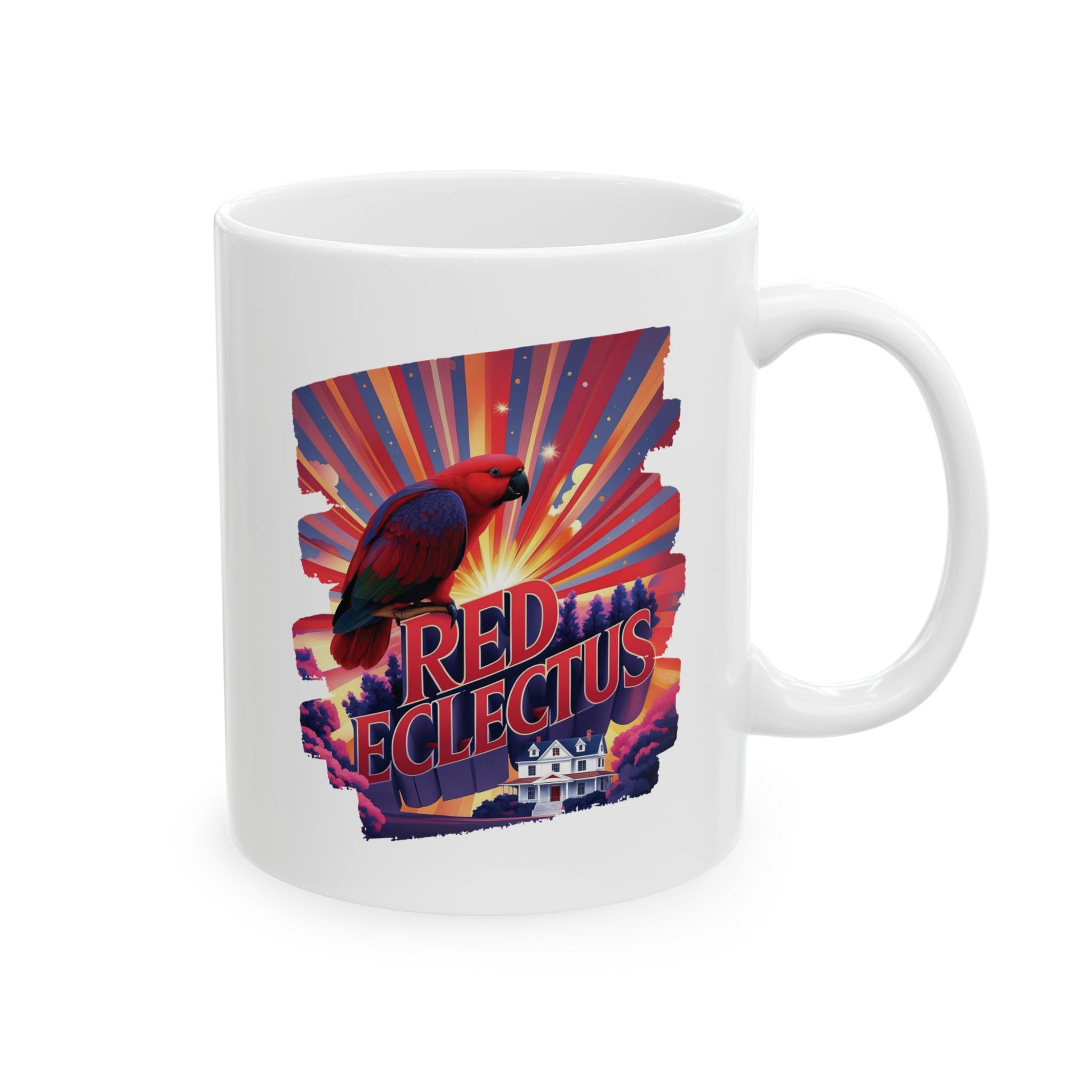 Red Eclectus Sunburst Scenic Mug
