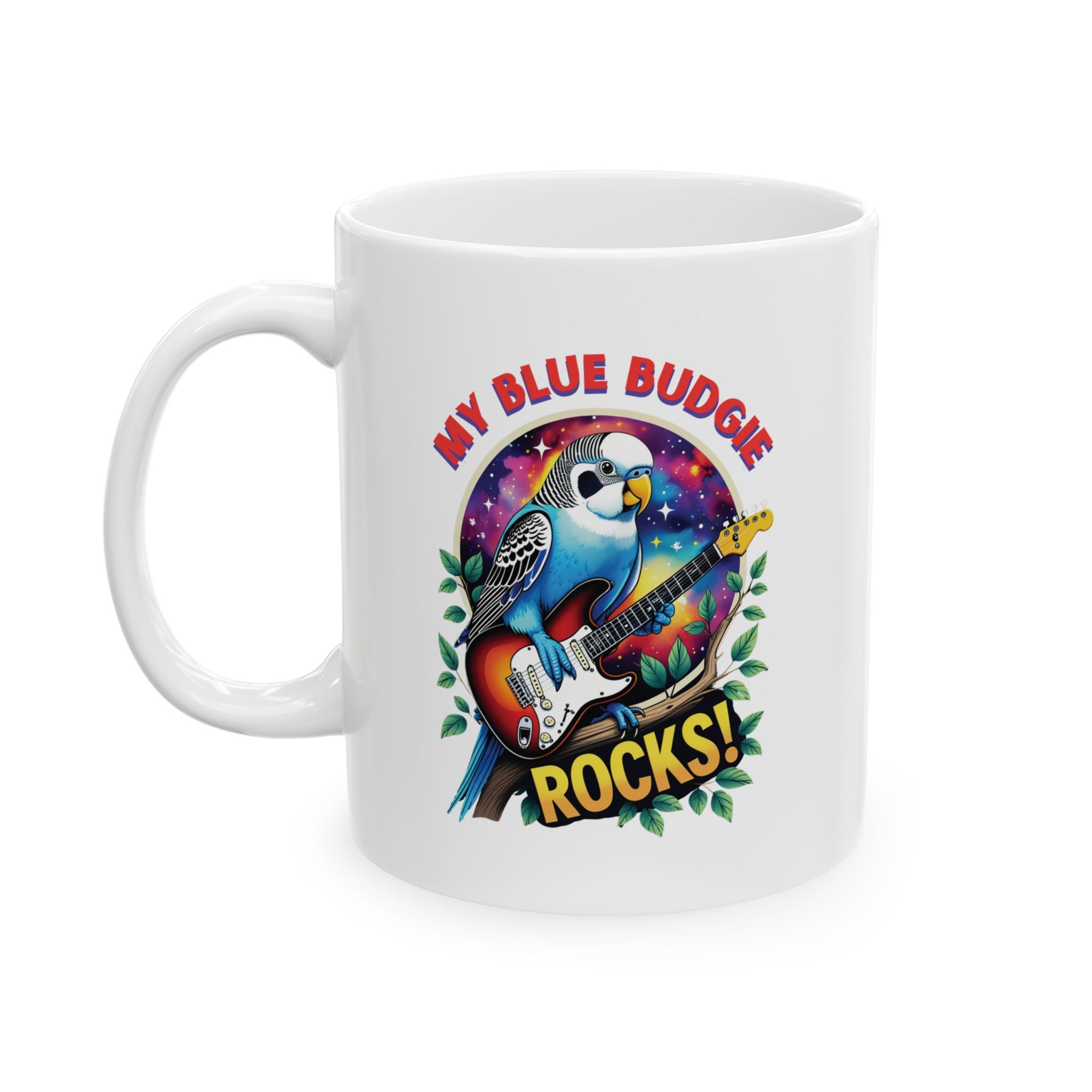 My Blue Budgie Rocks Guitar Mug