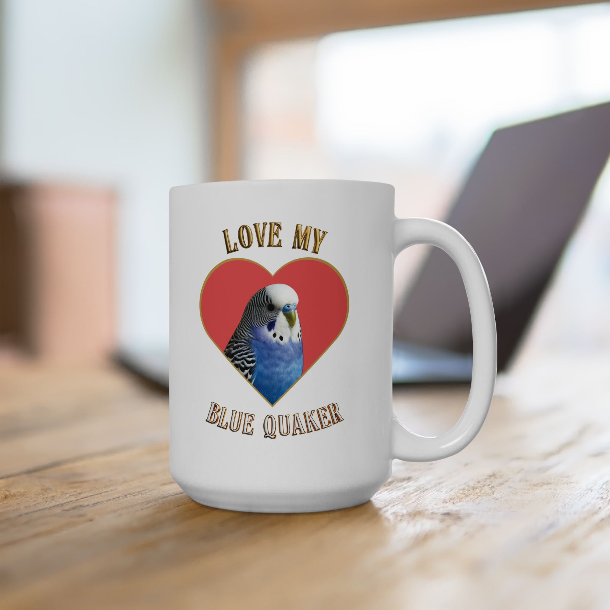 Love My Blue Budgie Heart Mug