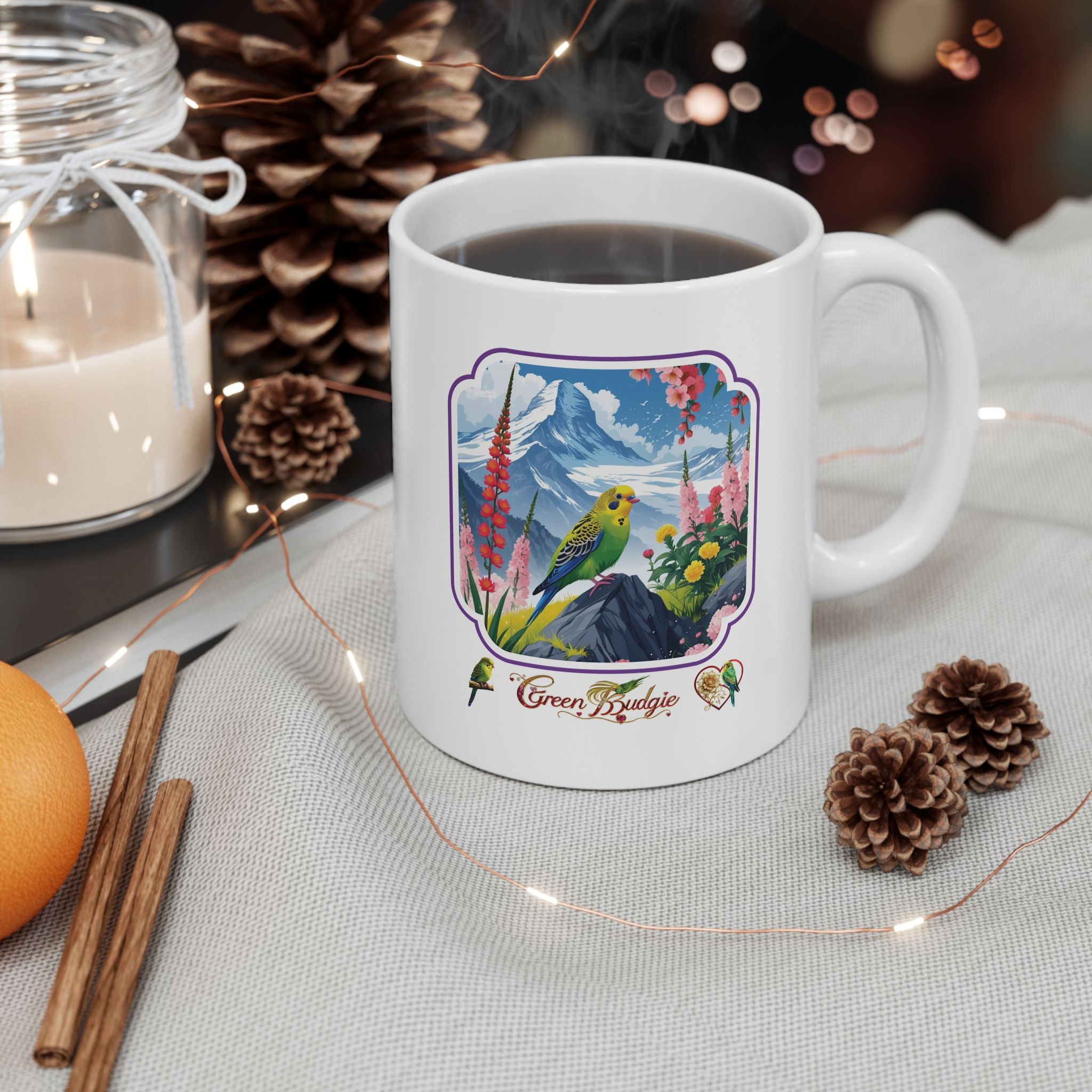 Green Budgie Lover Mountain Mug