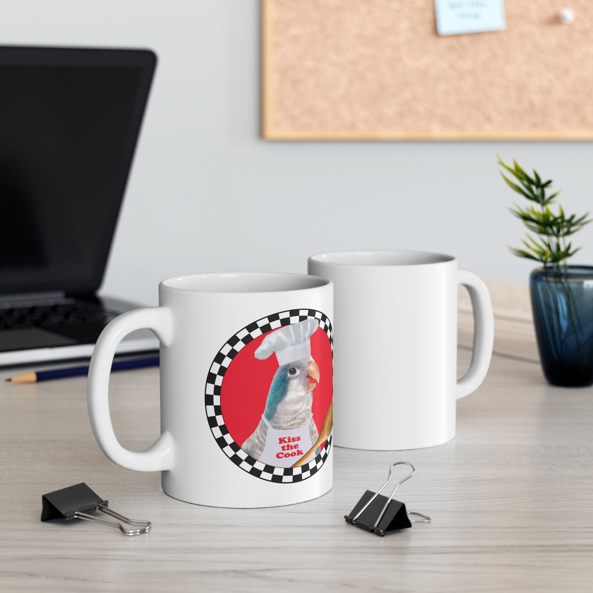 Kiss The Cook Spoon Blue Quaker Mug