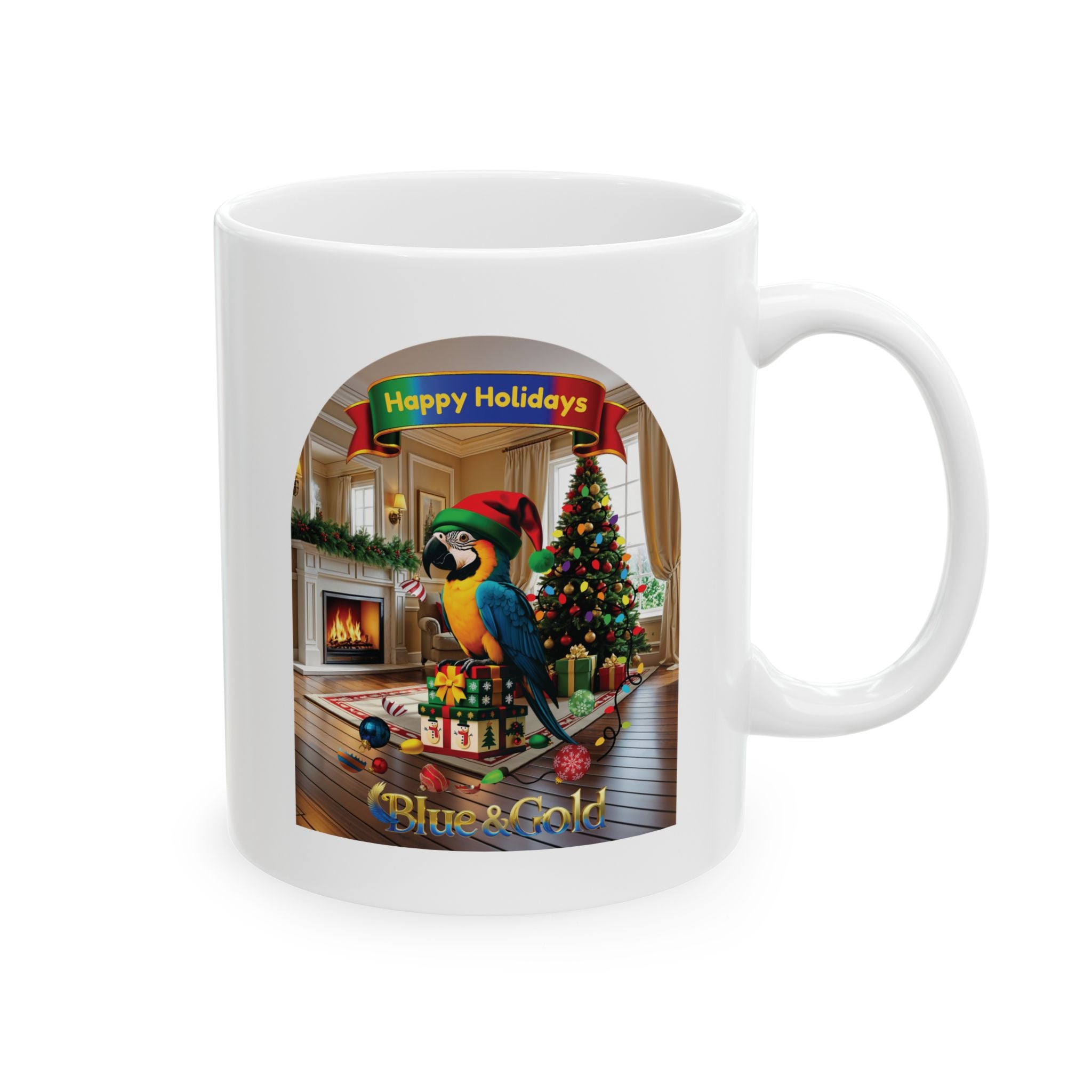 Happy Holidays Blue & Gold Mug