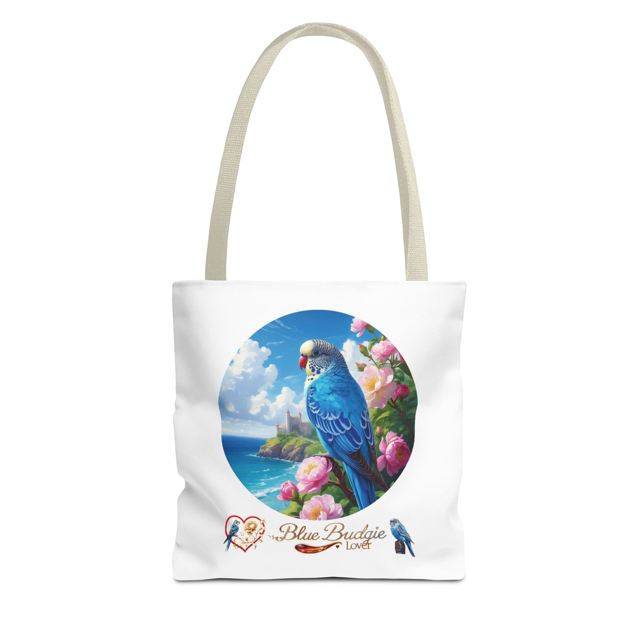 Blue Budgie Lover Floral Lake Tote Bag