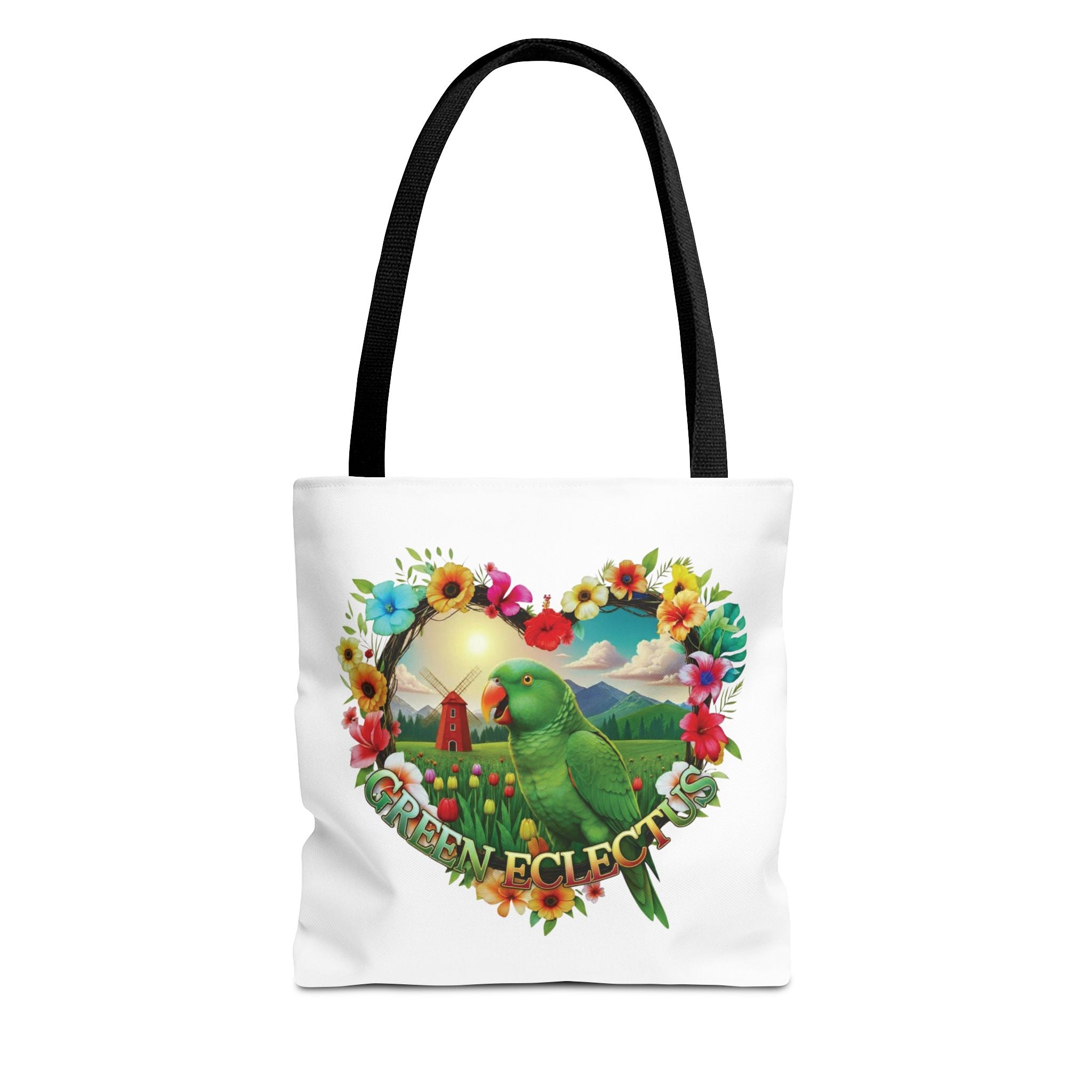 Green Eclectus Floral Heart Tote Bag