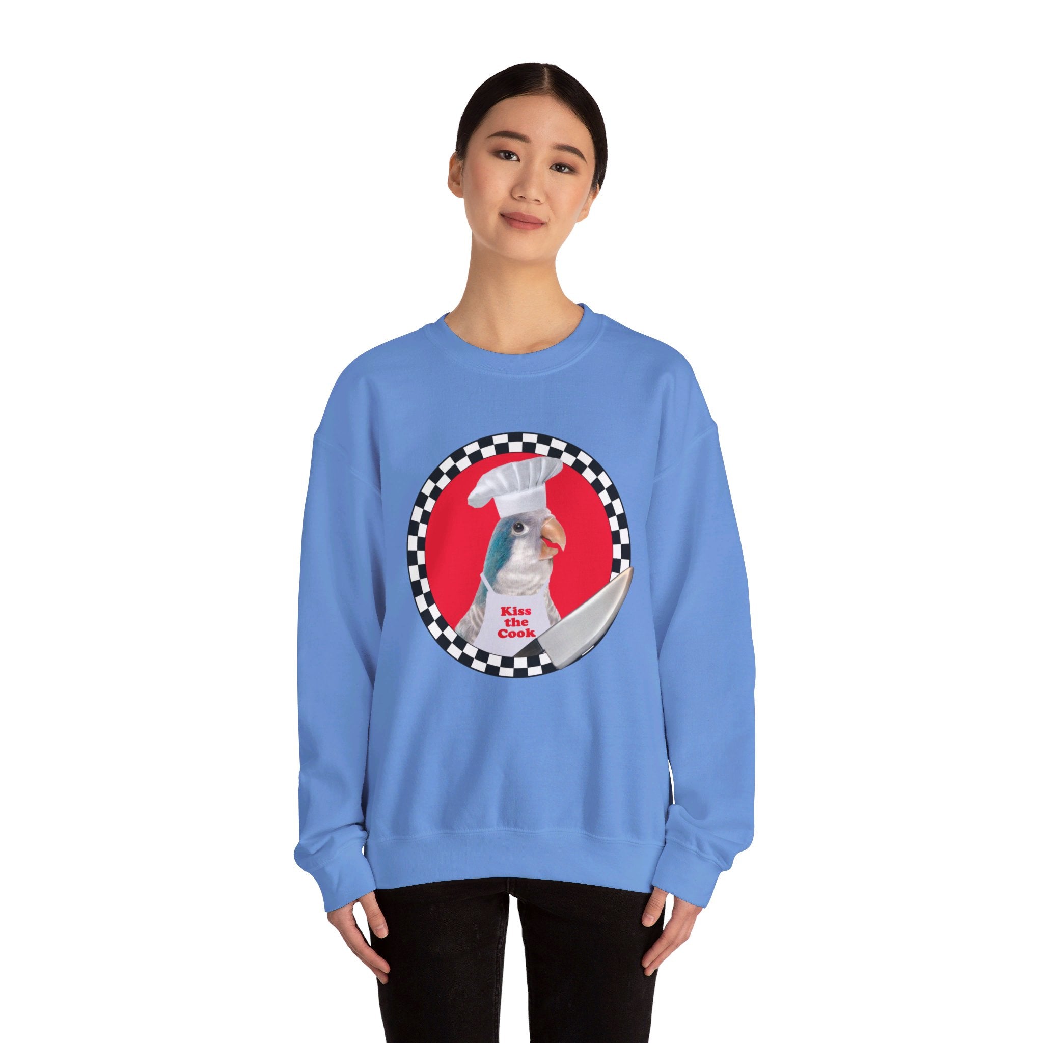 Kiss The Cook Blue Quaker Sweatshirt