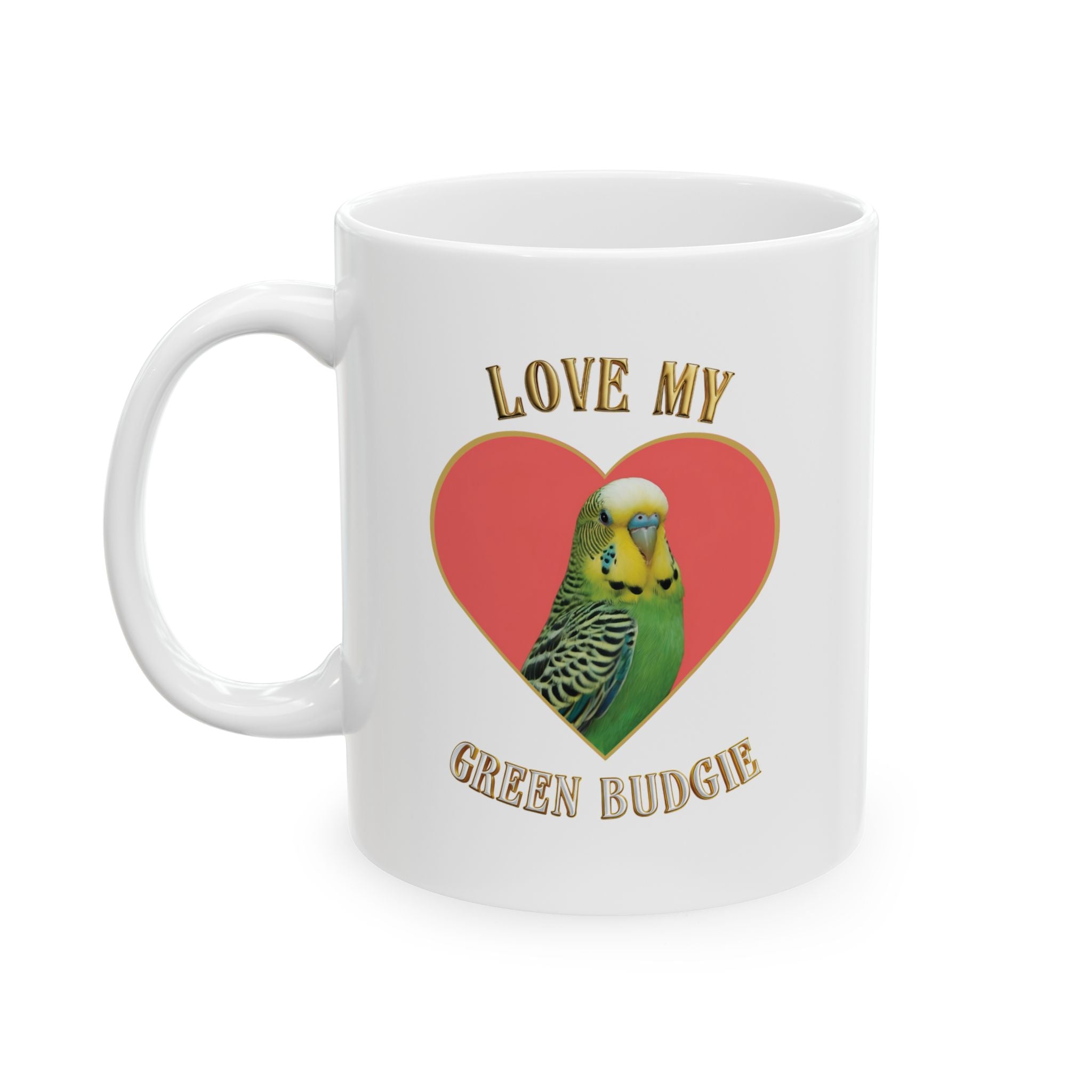 Love My Green Budgie Heart Mug