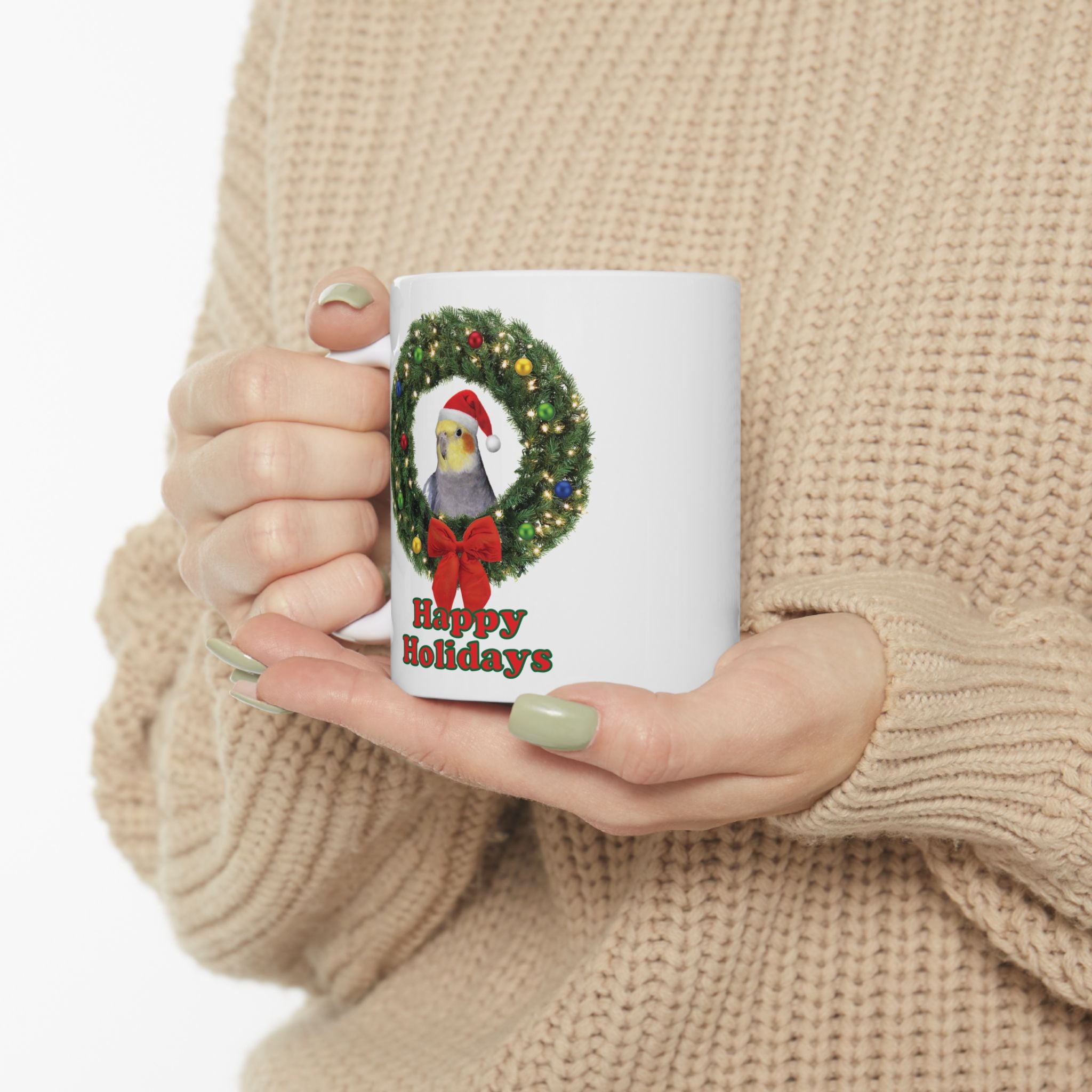 Happy Christmas Holidays Cockatiel Mug
