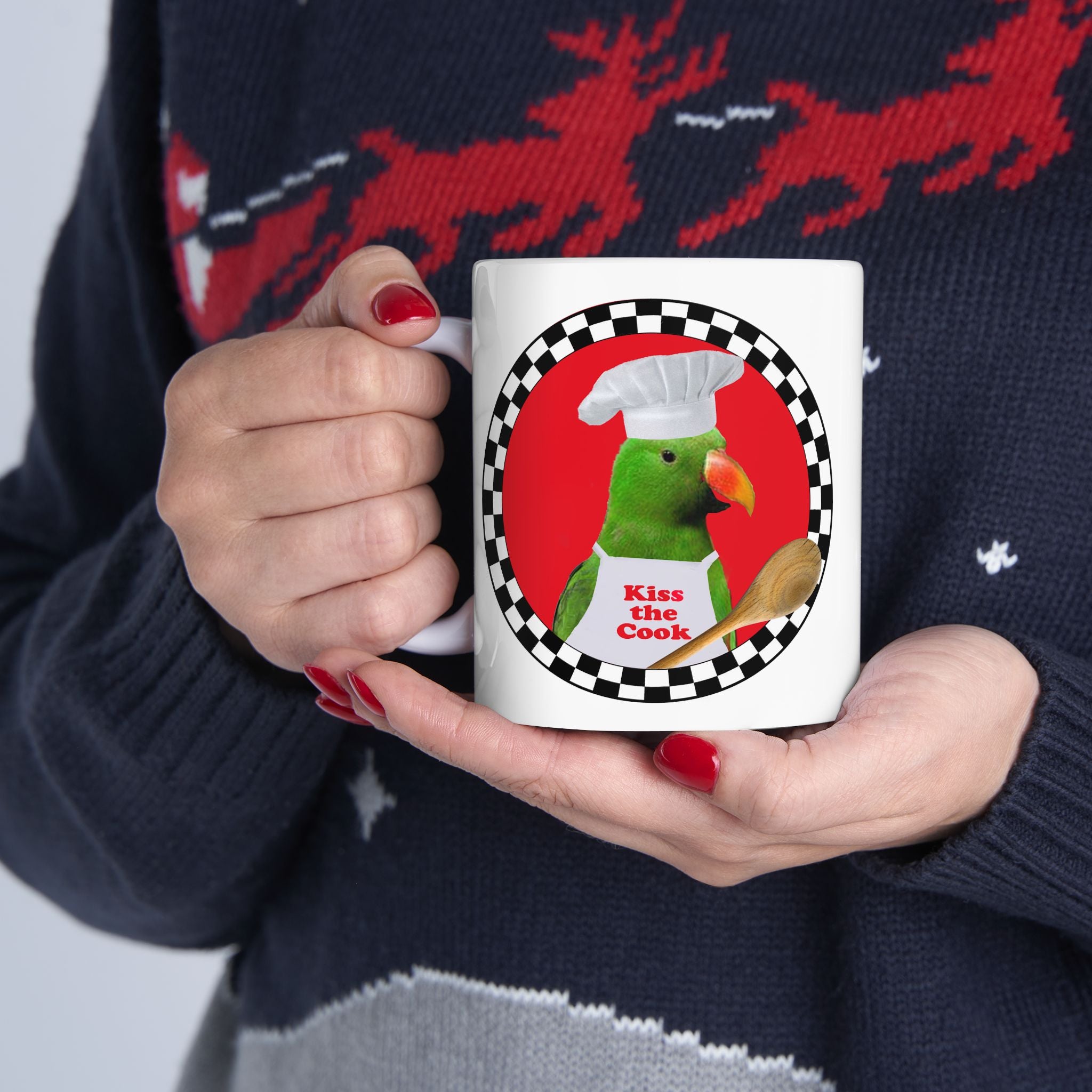 Kiss The Cook Spoon Green Eclectus Mug