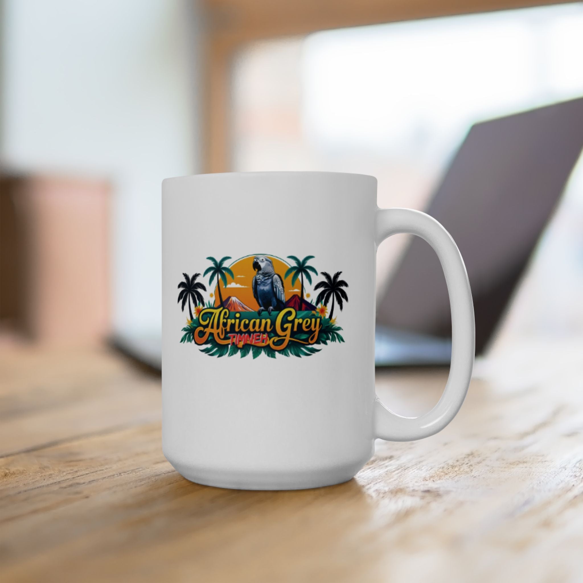 African Grey Timneh Palm Tree Mug