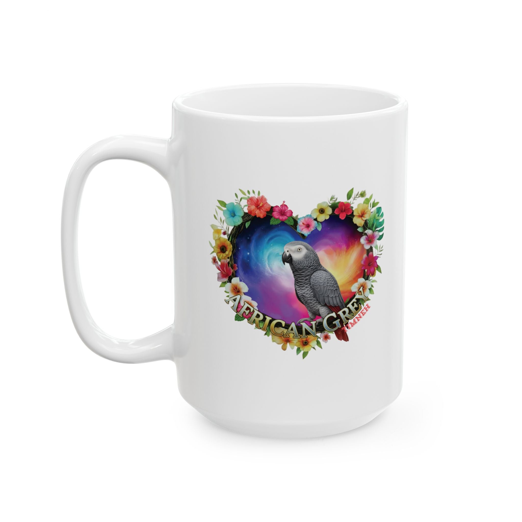 African Grey Timneh Floral Heart Mug