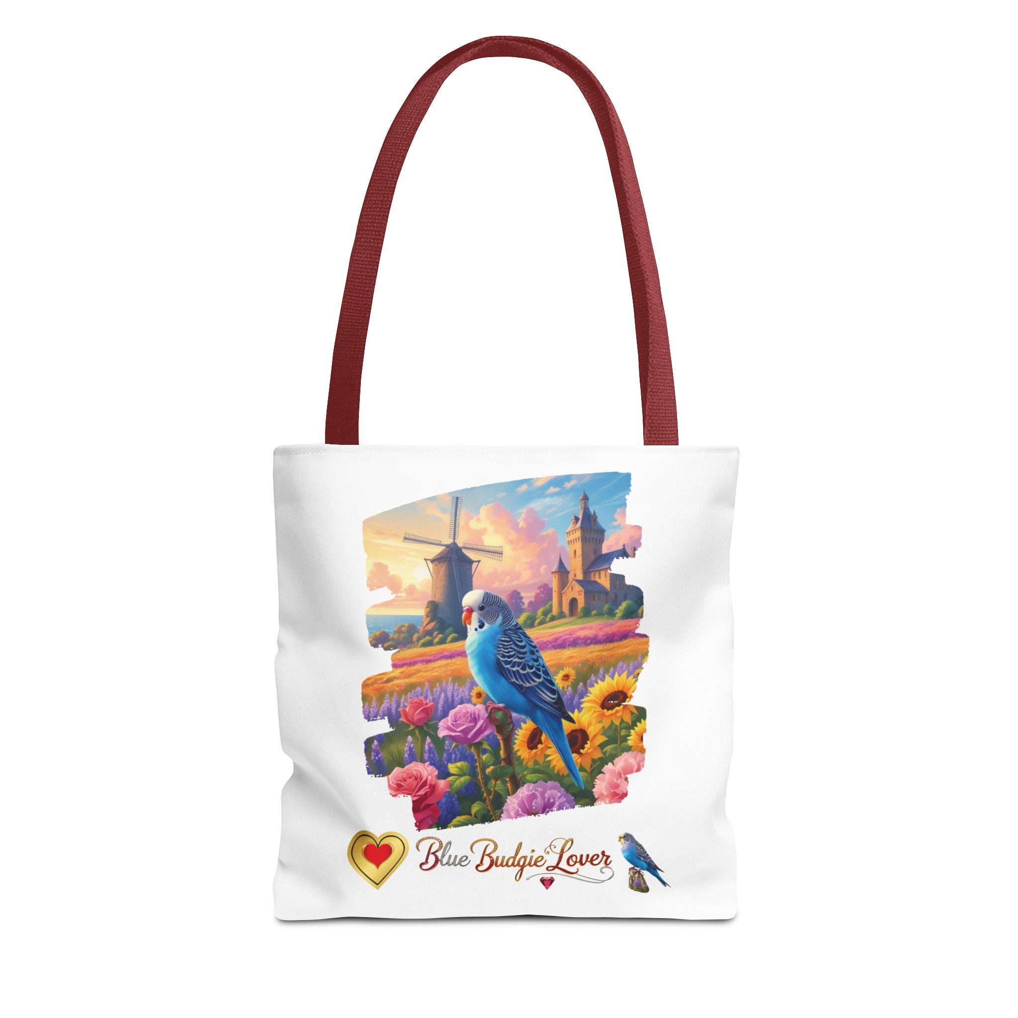 Blue Budgie Lover Floral Scenic Tote Bag