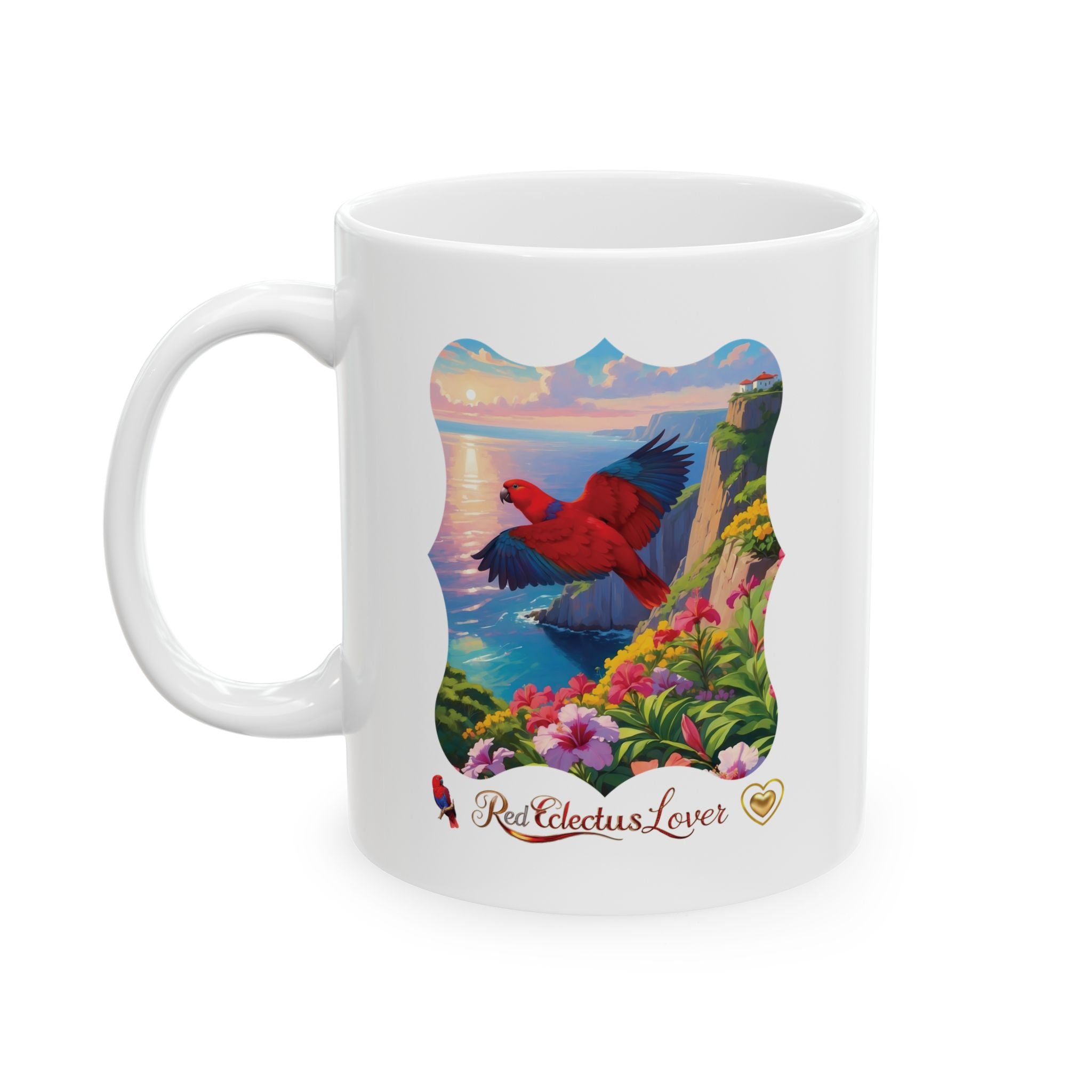 Red Eclectus Lover Floral Lake Mug