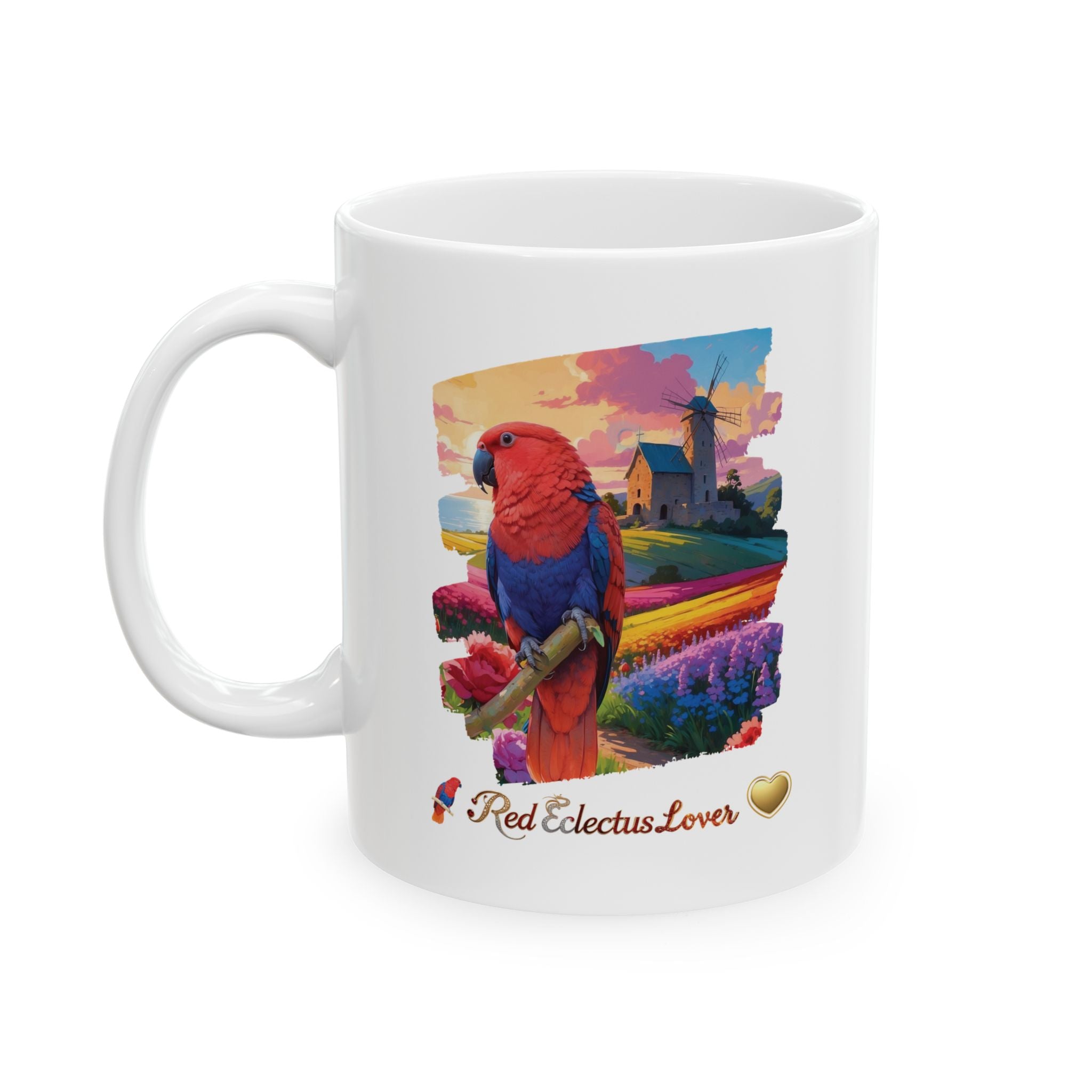 Colorful Red Eclectus Lover Floral Mug