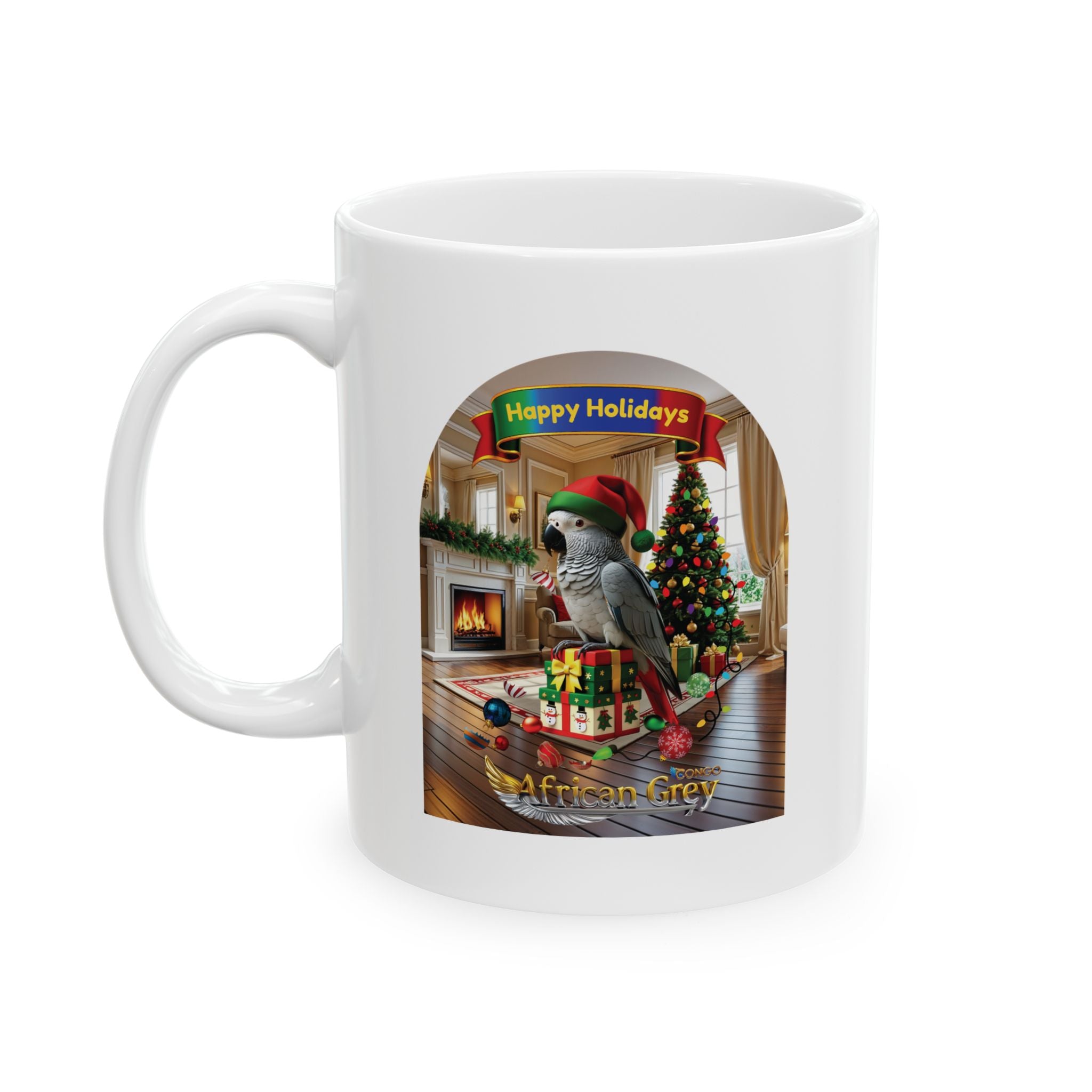 Happy Holidays African Grey Mug