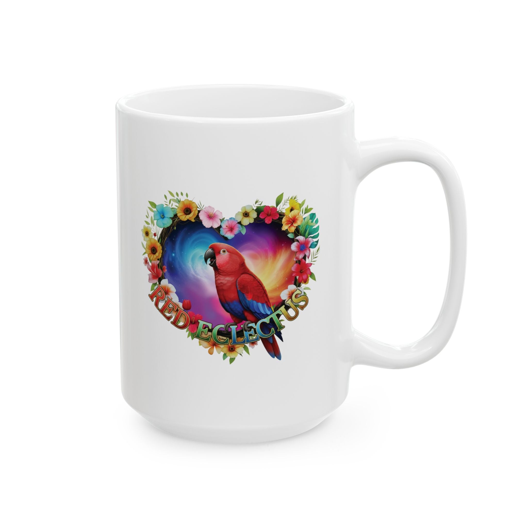 Floral Red Eclectus Heart Mug