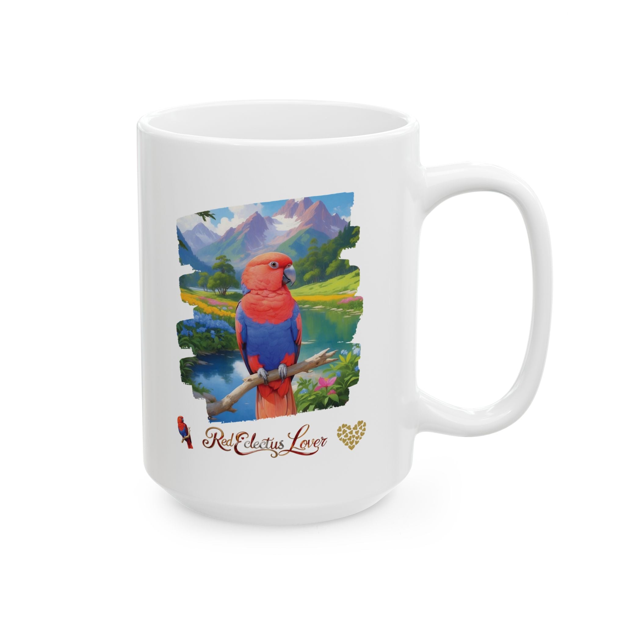 Red Eclectus Lover Mountain Lake Mug