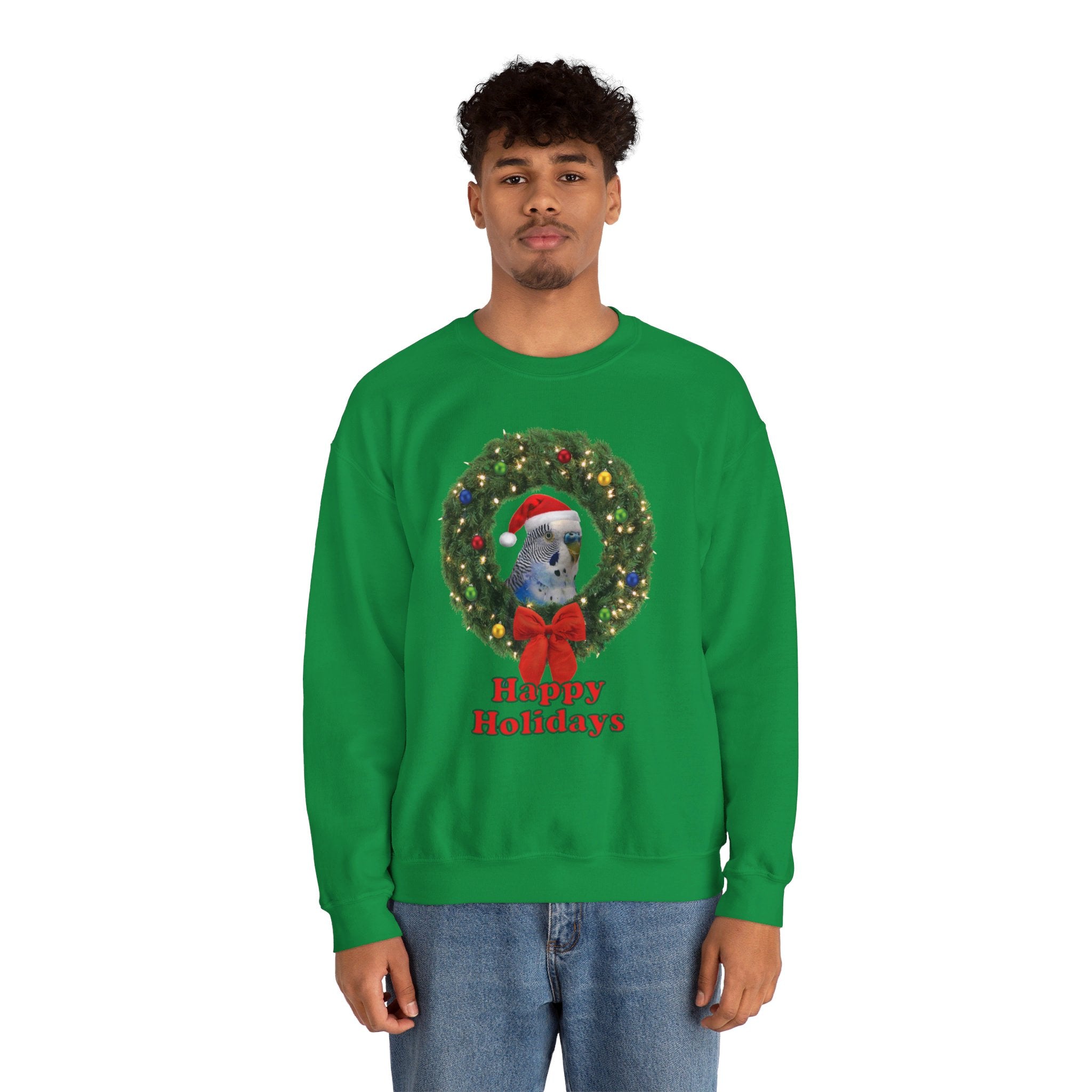 Happy Christmas Holidays Blue Budgie Sweatshirt
